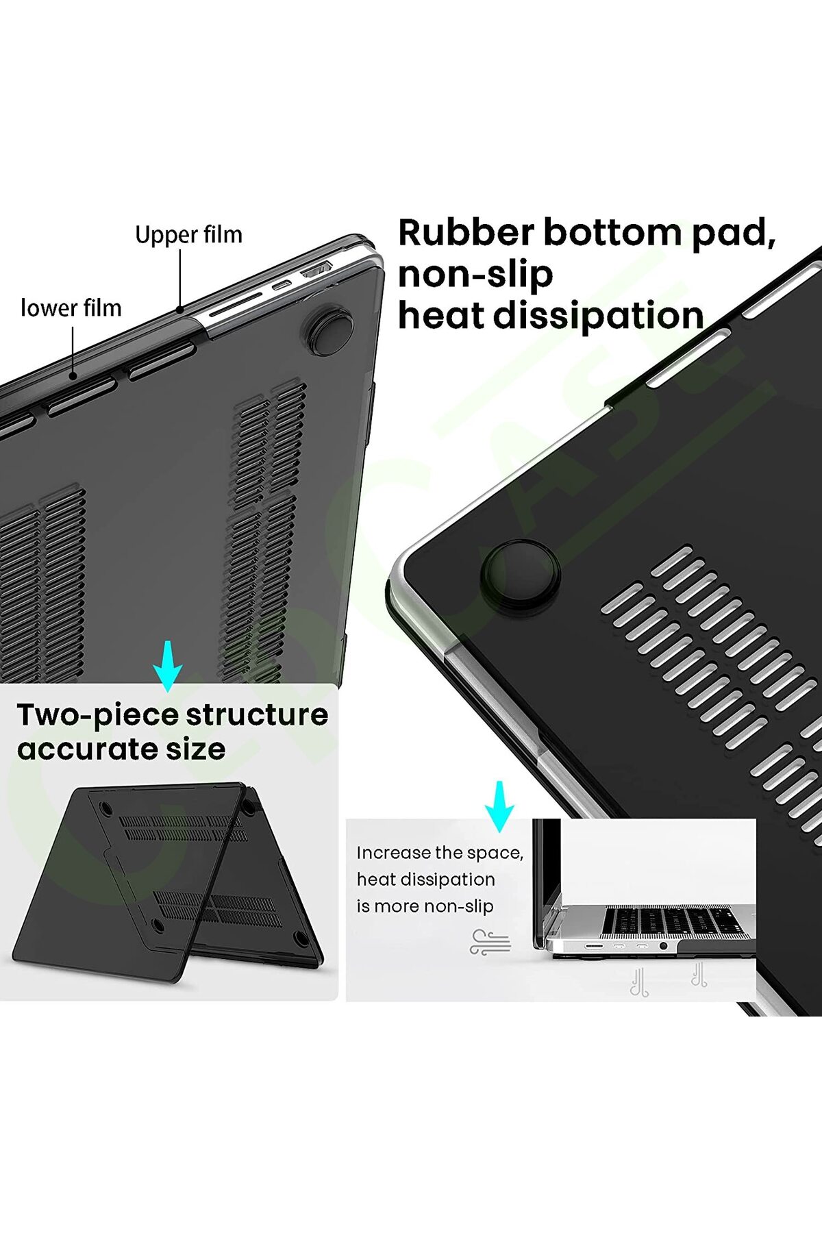 Macbook Pro 14.2" 2021 M1 A2442 Kılıf Hava Kanallı 360 Derece Kristal Şeffaf Koruyucu Kapak 8