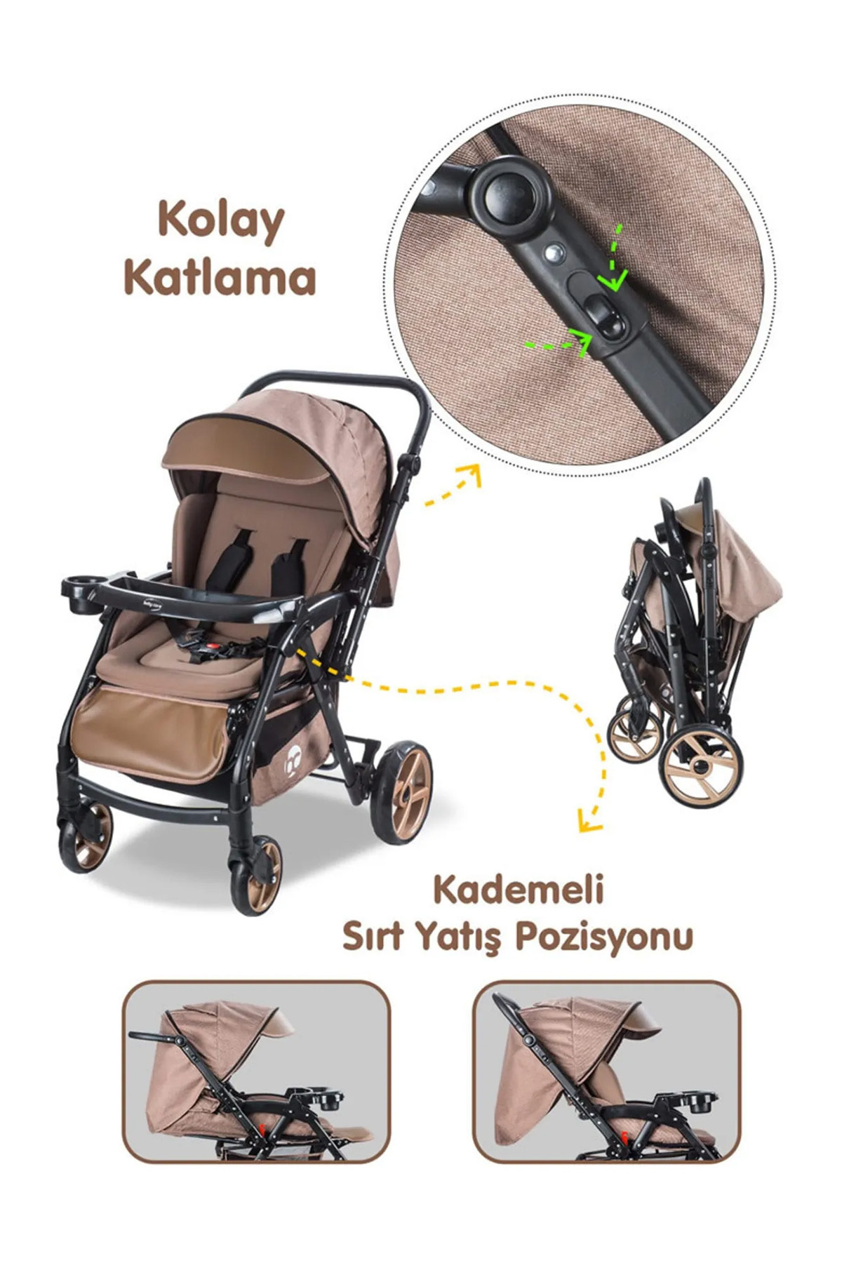 Baby Care Combo Maxi Pro Çift Yönlü Bebek Arabası Kahverengi fotoğrafı 6 (önizleme)