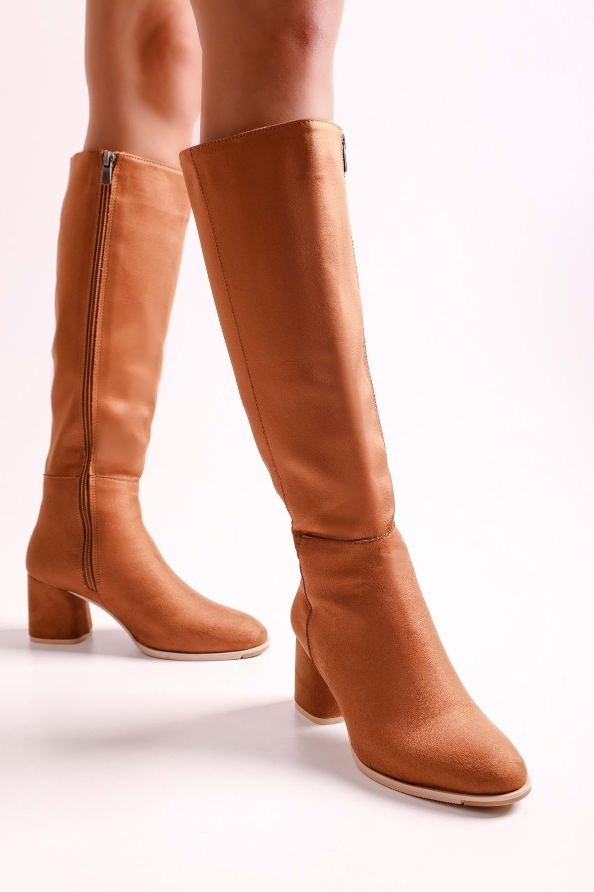 Tan calf deals length heeled boots