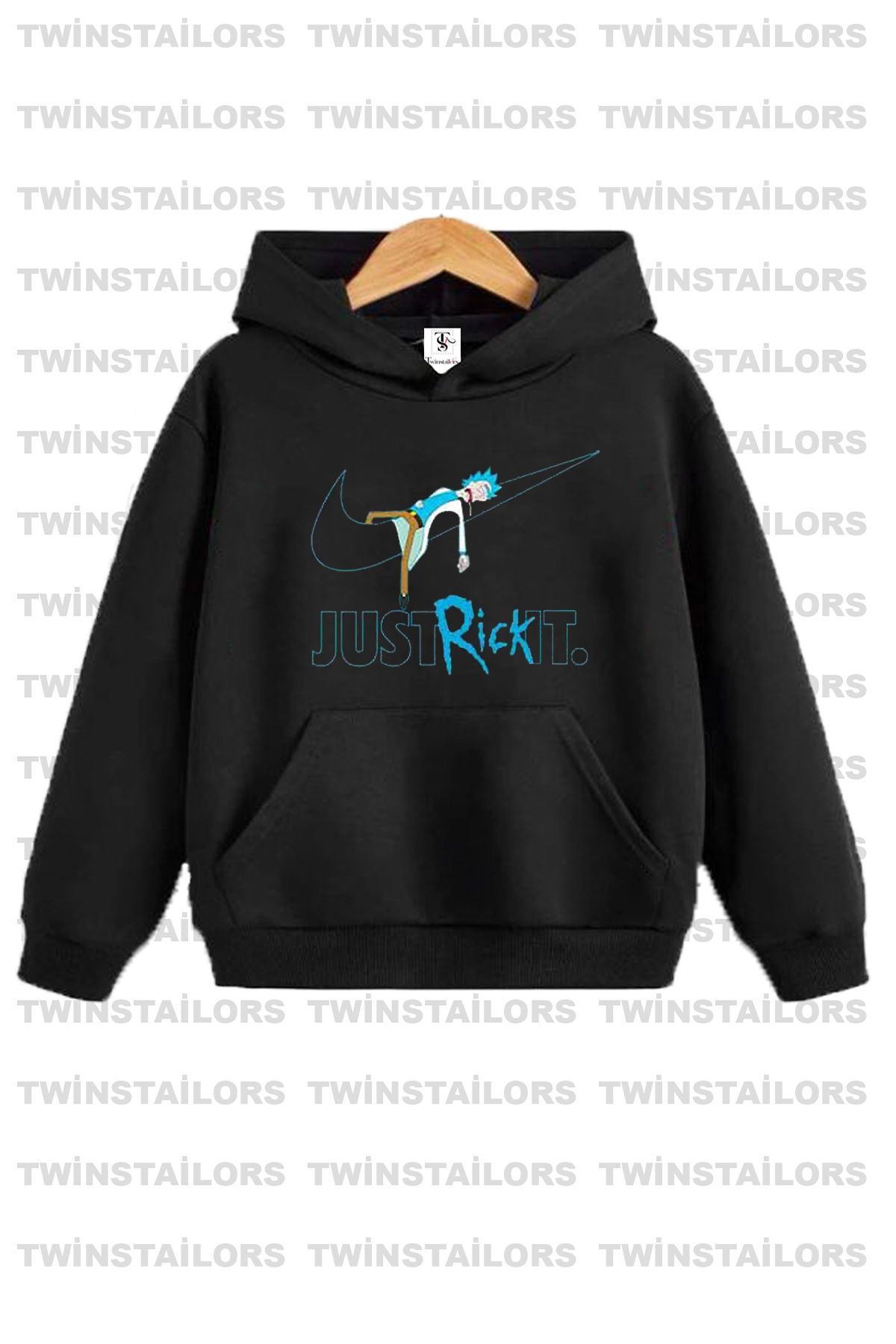twins tailors Rick and Morty Printed Unisex Hooded Black Kids