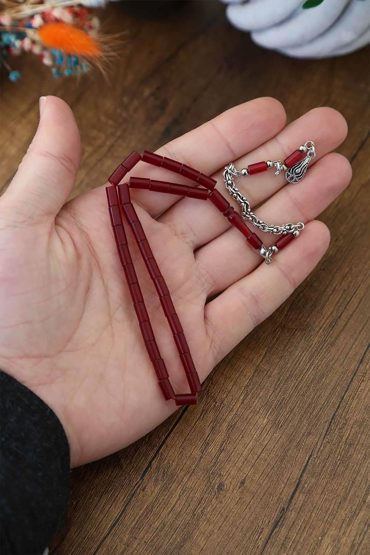 Dark Red Small Cut Grain Aircraft Glass Rosary