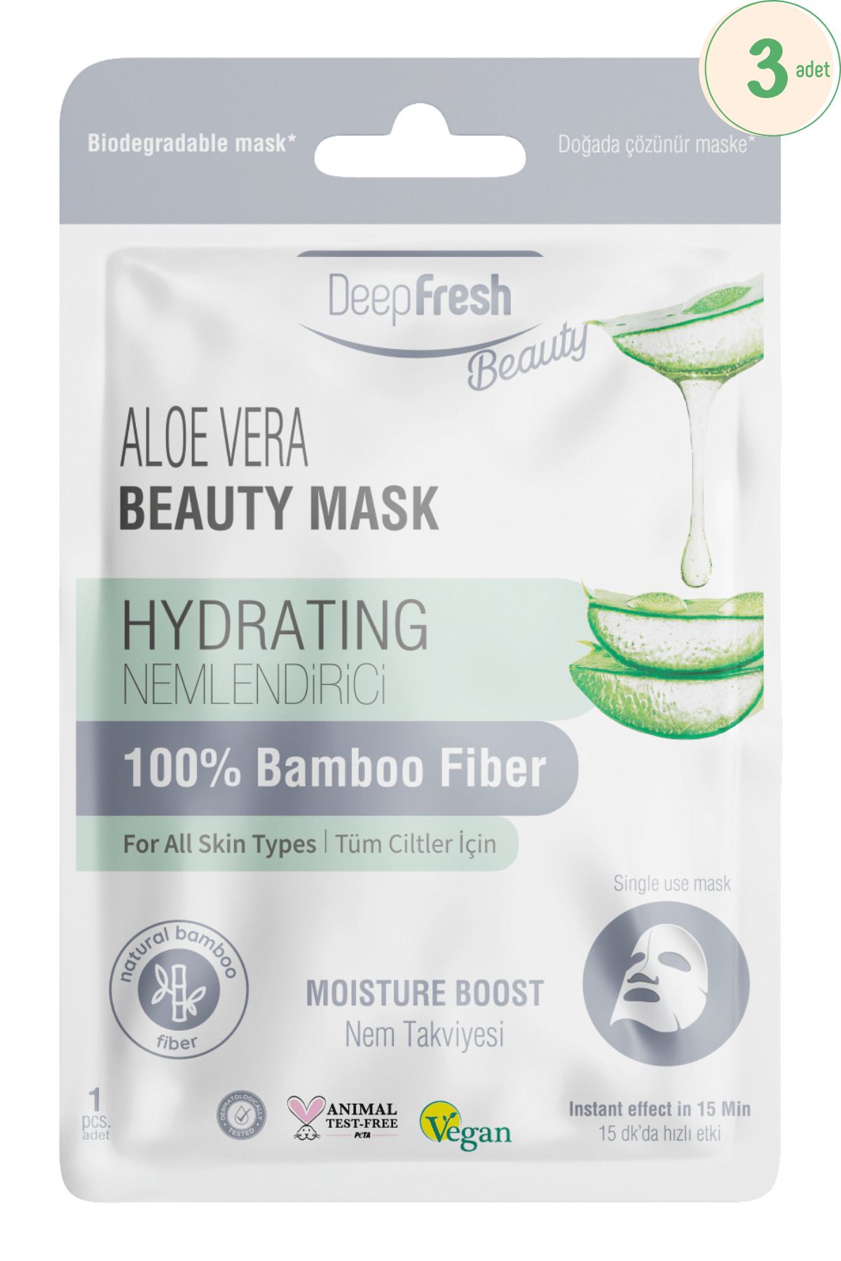 Deep Fresh Aloe Vera Nemlendirici Nem Takviyesi Kağıt Yüz Maskesi 3