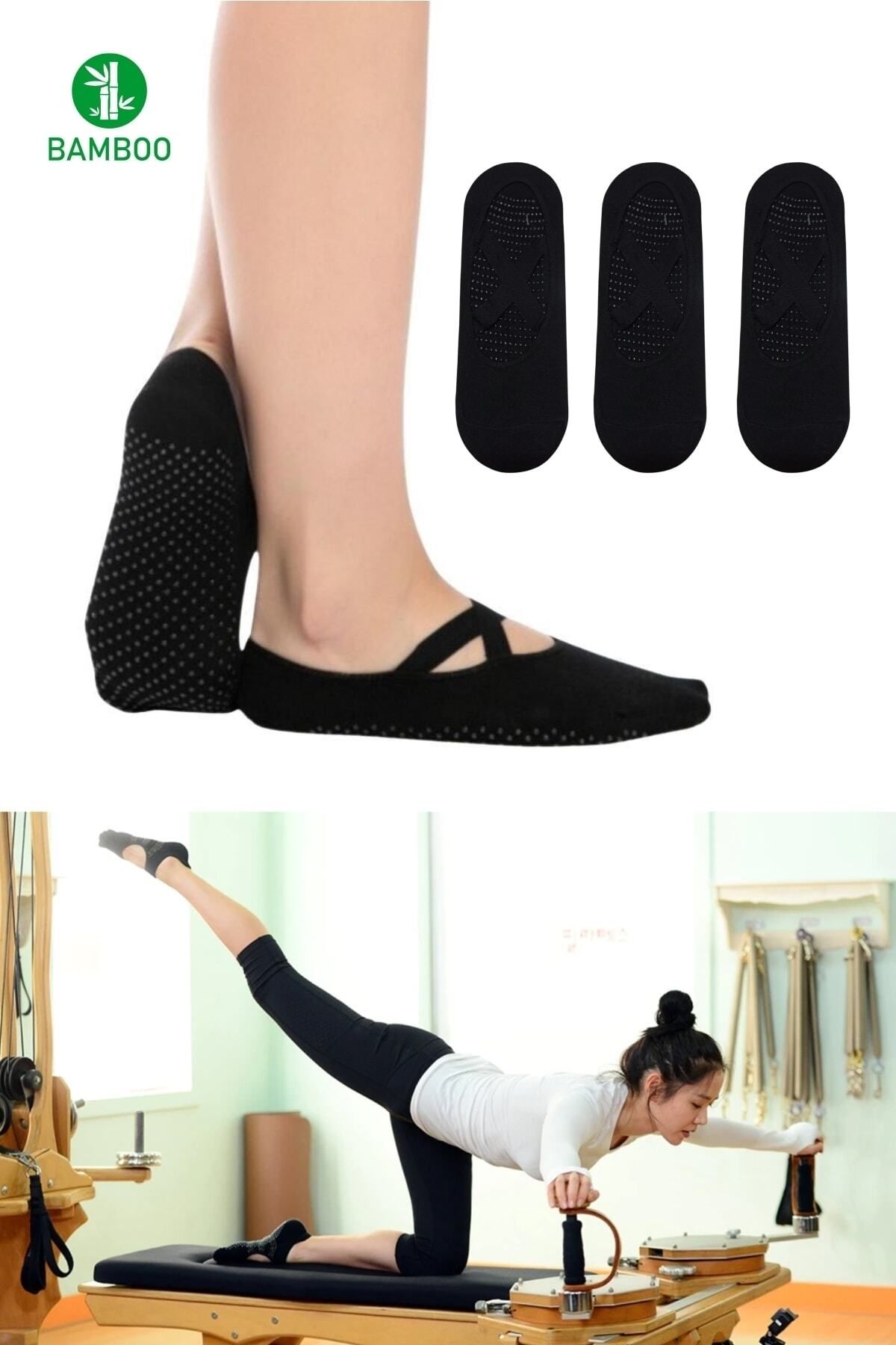 Sweex 3 Pairs High Quality Black Anti-Slip Yoga Fitness Reformer Pilates  Bamboo Socks - Trendyol