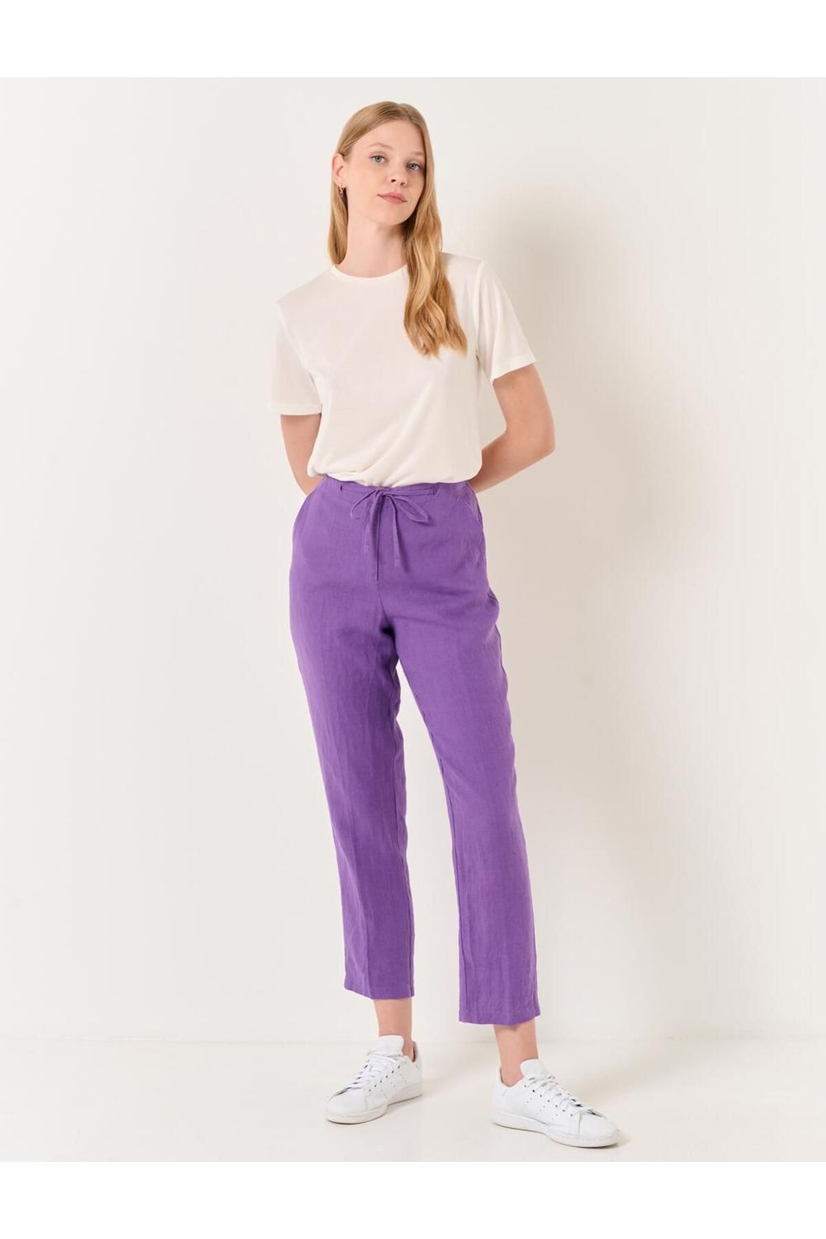 Jimmy Key Purple Regular Leg Normal Waist Woven Linen Trousers
