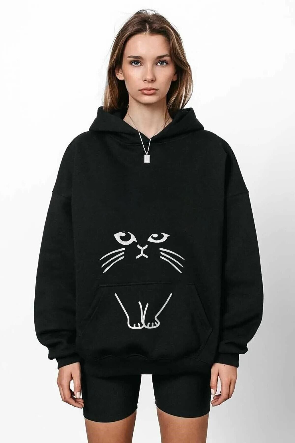Cat printed hooded on sale sweatshirt