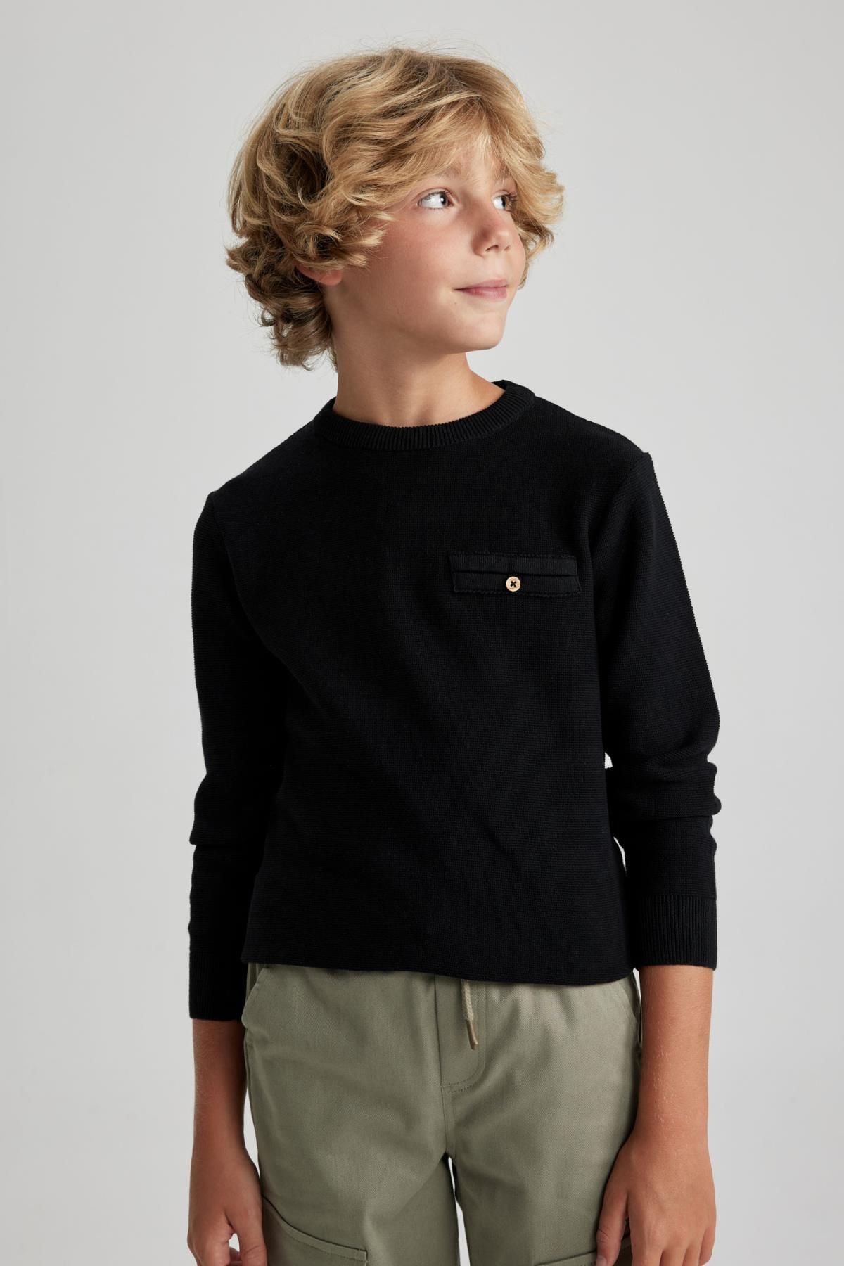 Boys black cheap round neck jumper