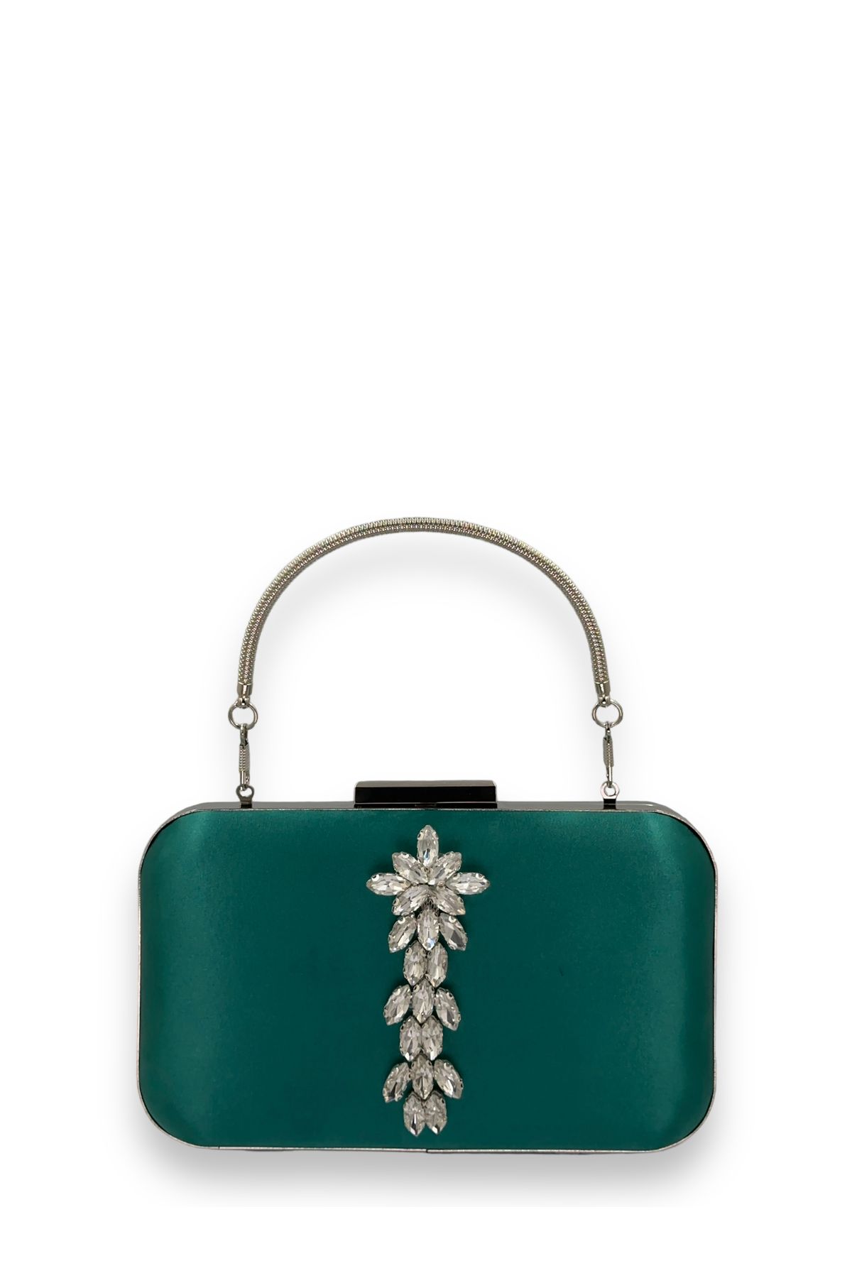 Biçanta Culoare Verde Satin Argintiu Carcasa Argintiu Mâner Piatra Rochie De Seara Geanta De Seara Portofoliu Nunta Femeie - One Size