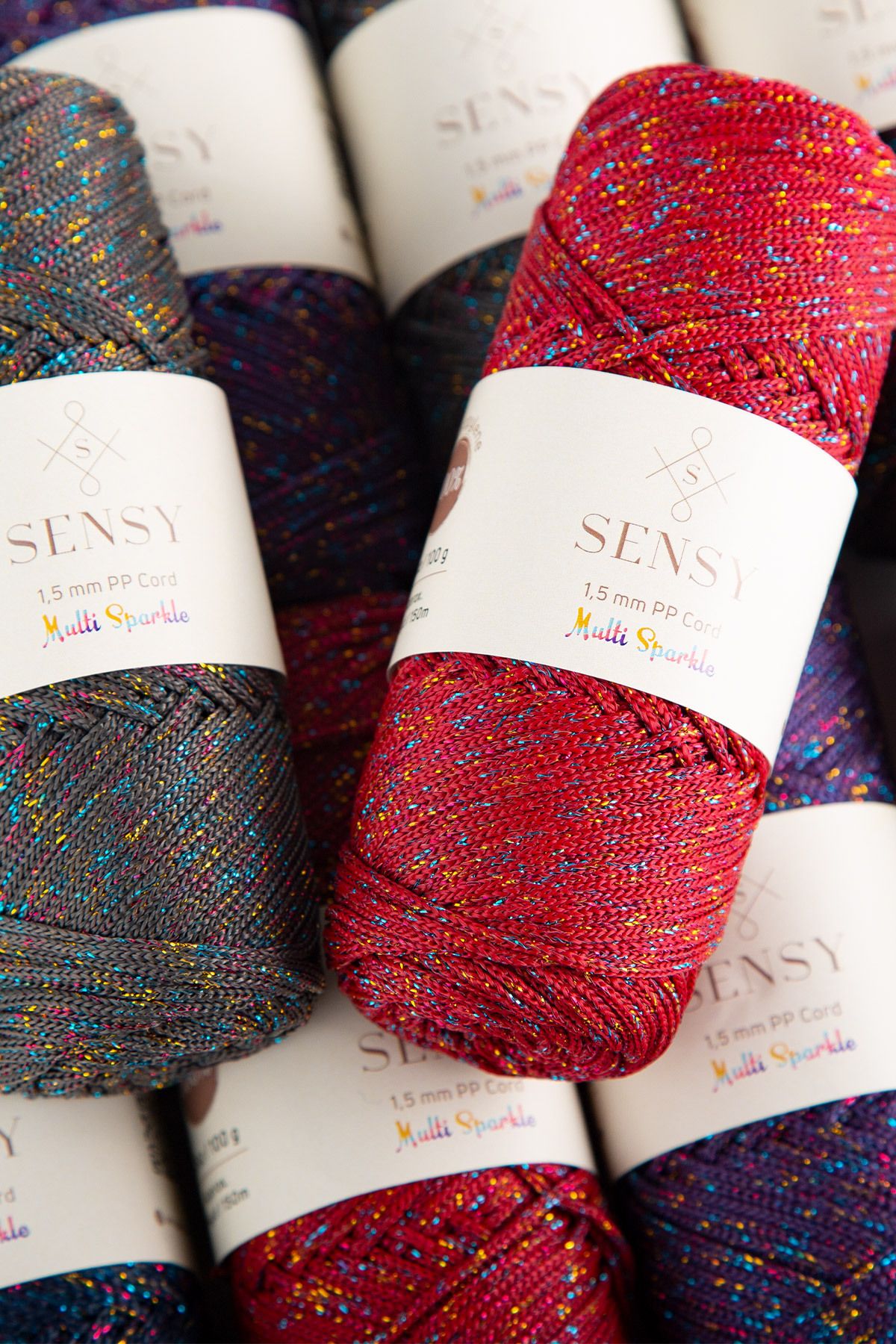 SENSY-Multi Sparkle Glitter Multicolored Thread 100 Gr Polyester Macrame Thread Black 1.5 Mm - 150 M 8