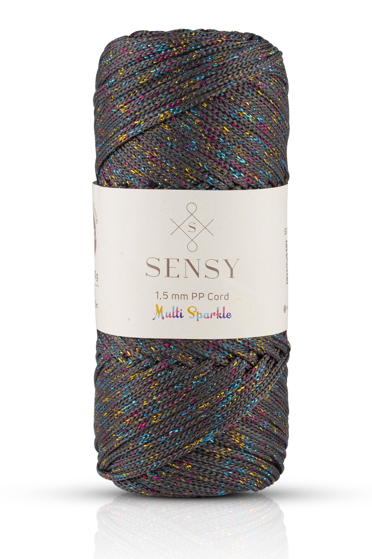 SENSY-Multi Sparkle Glittered Polyester Macrame Yarn 100 Gr Polyester Macrame Yarn Dark Gray 1.5 Mm - 150 M 1