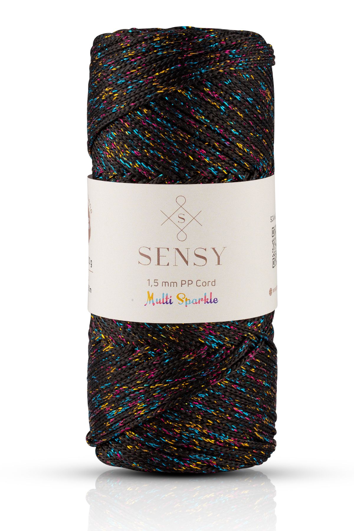 SENSY-Multi Sparkle Glitter Multicolored Thread 100 Gr Polyester Macrame Thread Black 1.5 Mm - 150 M 1