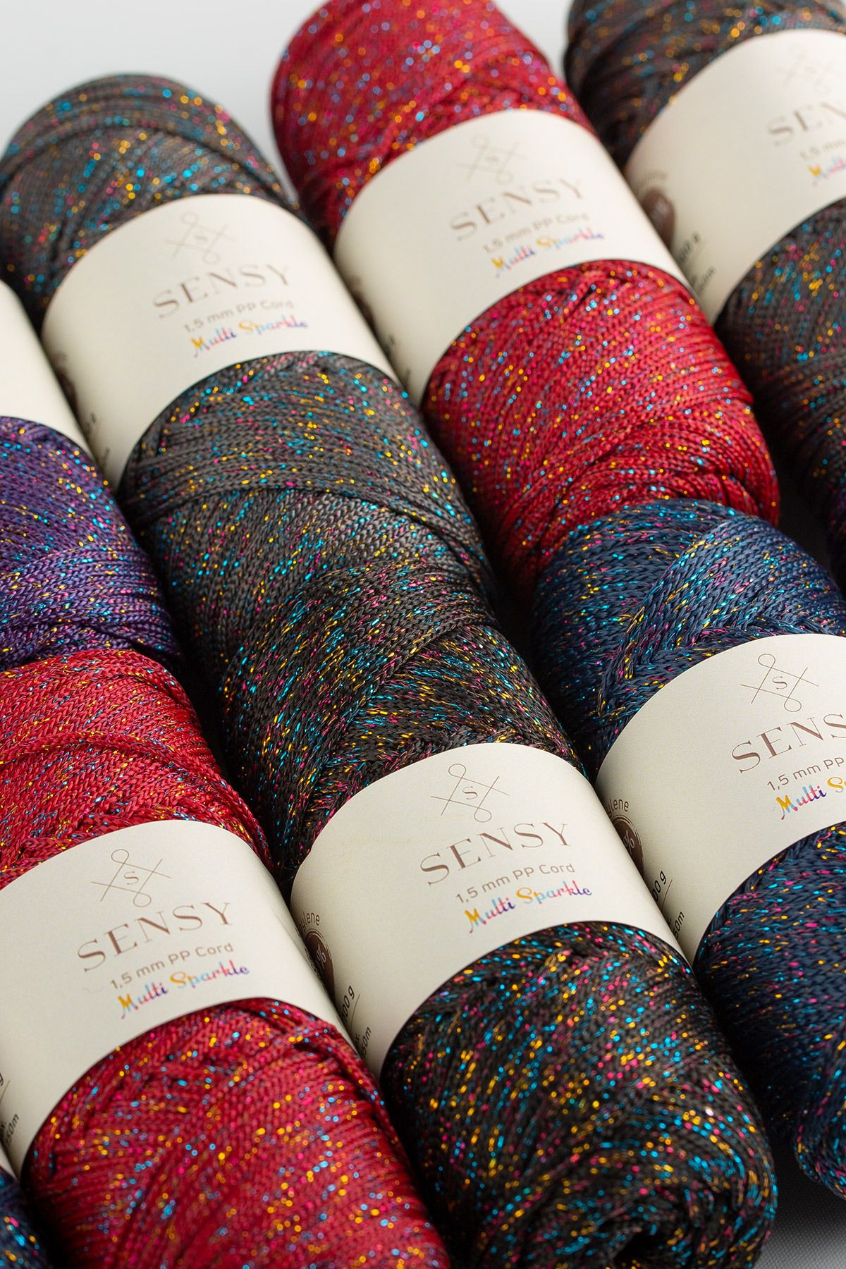 SENSY-Multi Sparkle Glitter Multicolored Thread 100 Gr Polyester Macrame Thread Black 1.5 Mm - 150 M 7