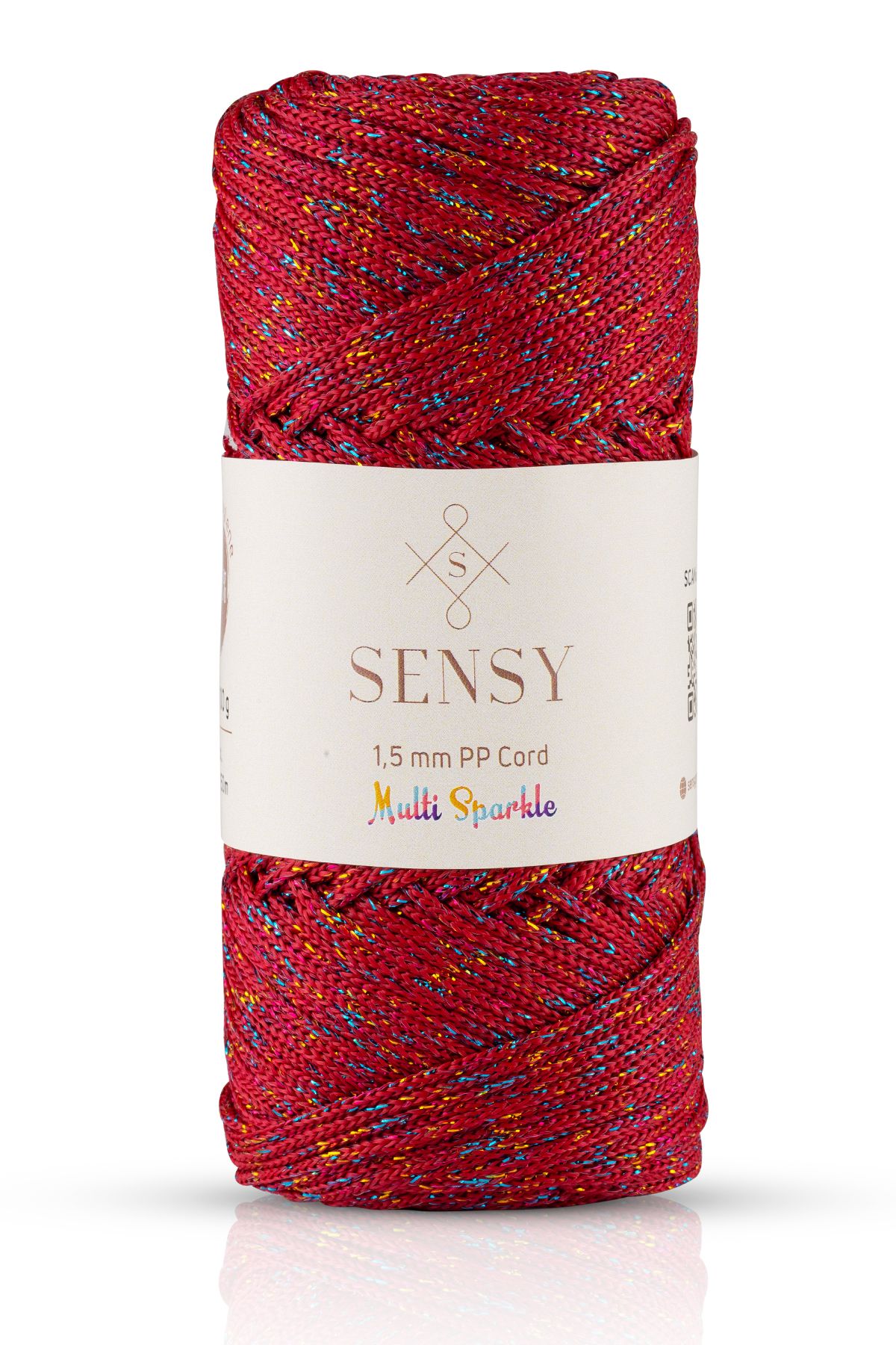 Multi Sparkle Simli Çok Renkli İp 100 Gr Polyester Makrome İpi Koyu Kırmızı 1,5 Mm - 150 M