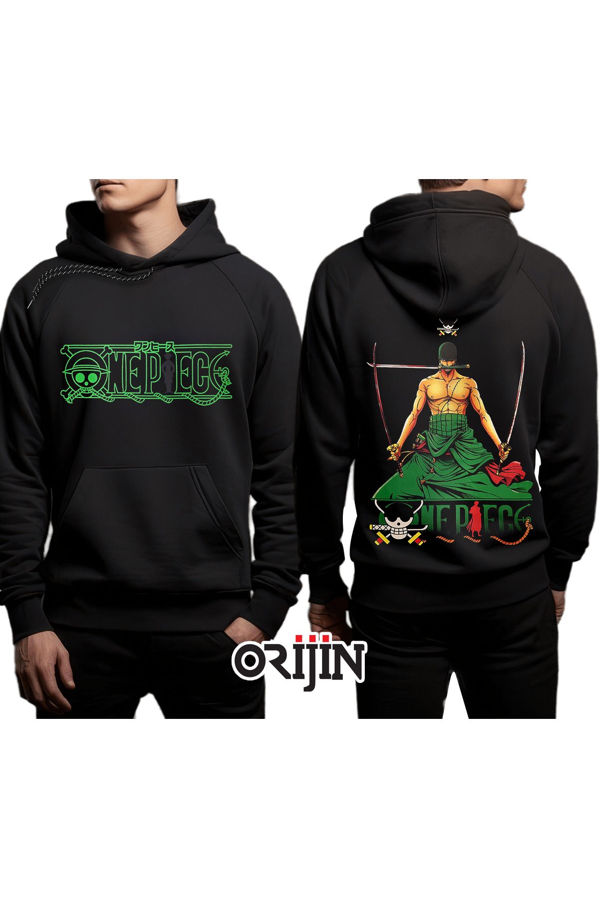 Orijin Tekstil One Piece Roronoa Zoro Front and Back Printed Black