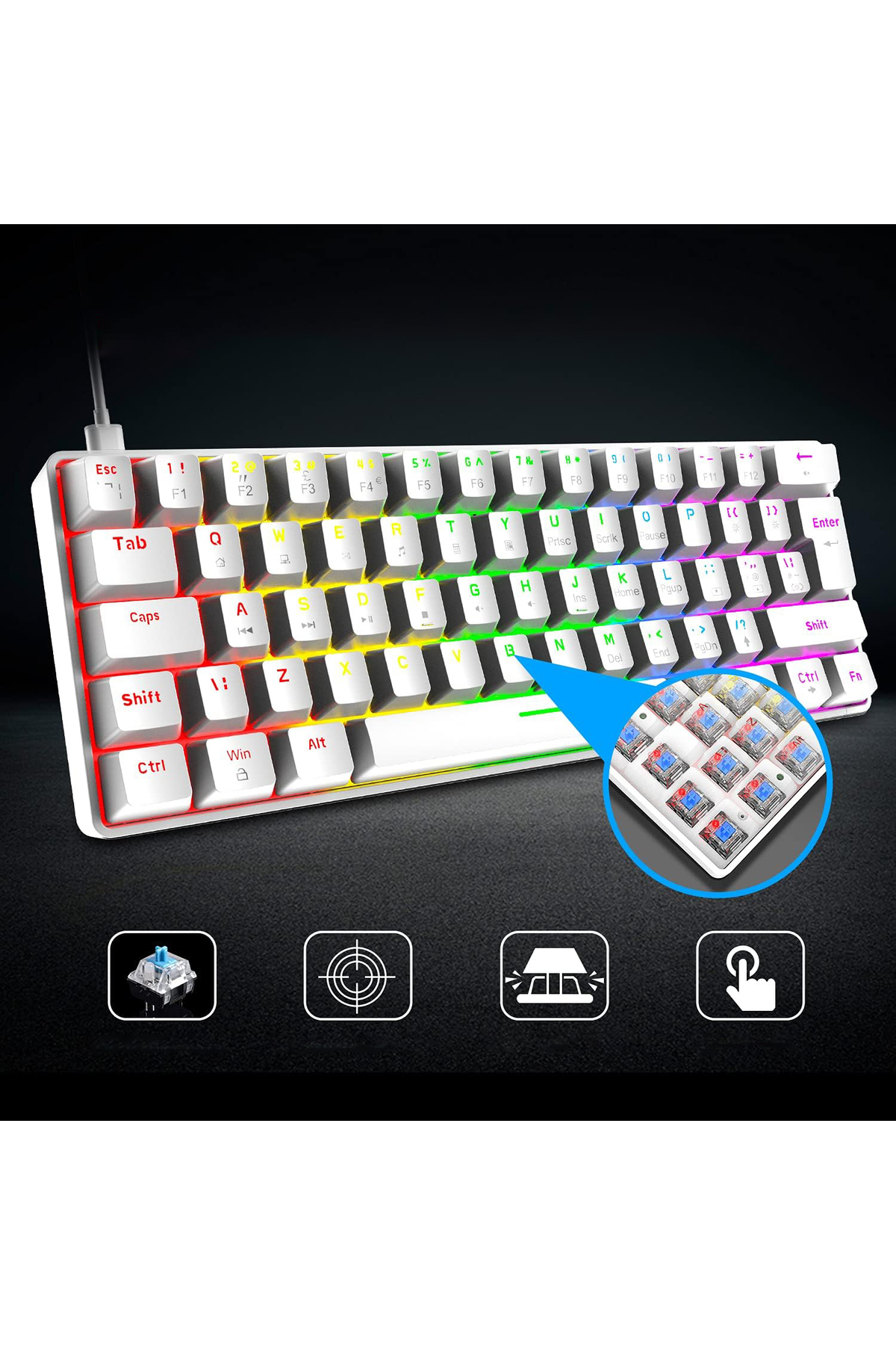 ROBEVE RGB Oyun Klavyesi Blue Switch 62 Tuşlu Oyuncu Klavyesi Mekanik