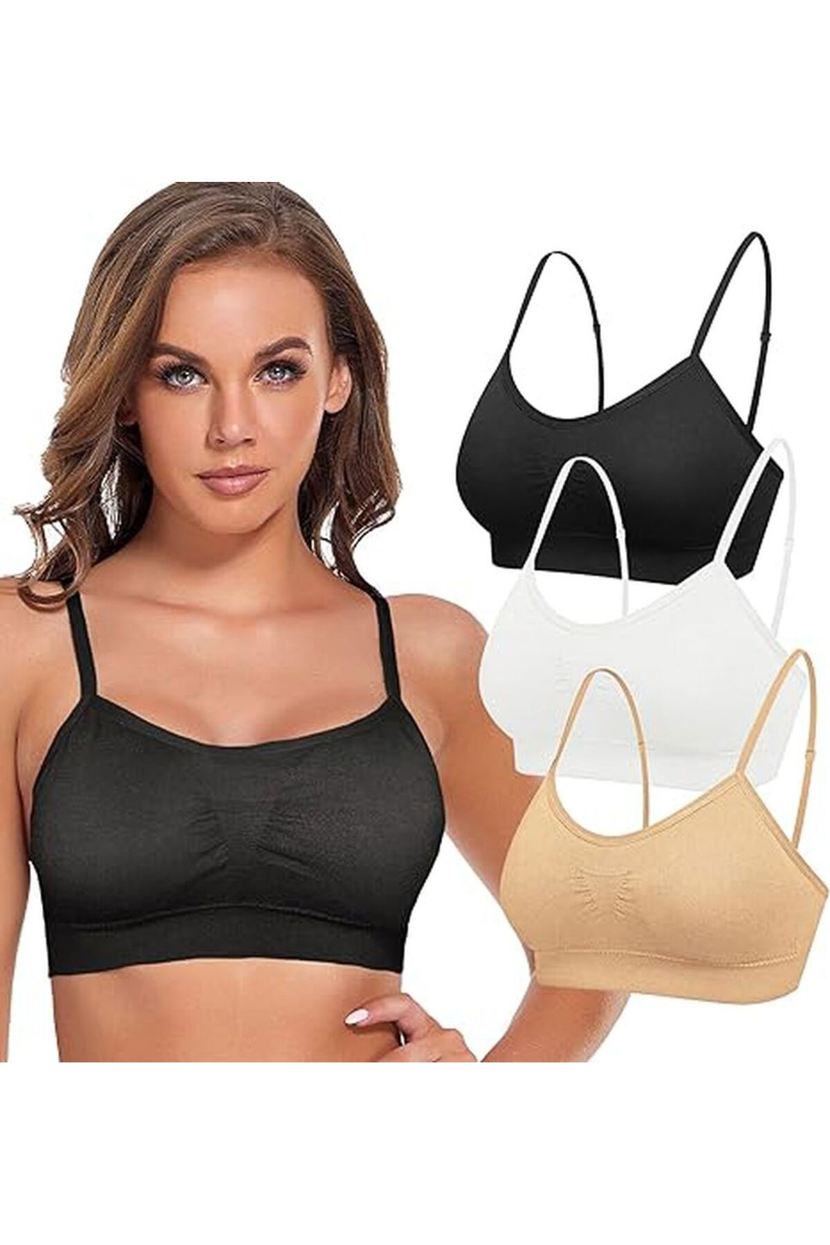 Tezzgelsin Sutien Bustier Căptușit Cu Bretele Subțiri Pentru Femei 3 Buc Femeie - S/M