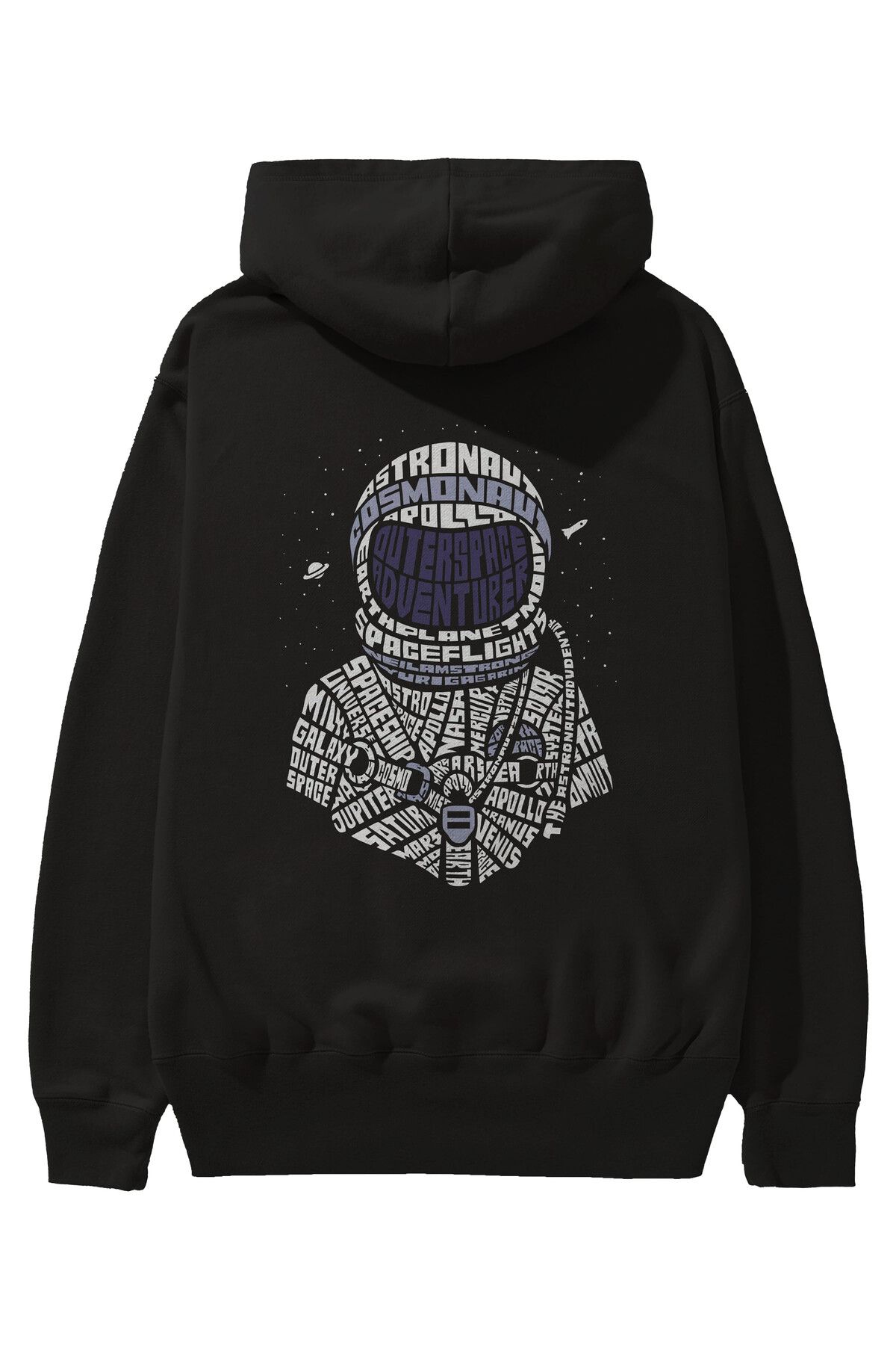 Ankhises Astronaut (2) Hanorac Oversize Cu Glugă, Negru, Imprimat Pe Spate, Bărbați, Femei Masculin - M