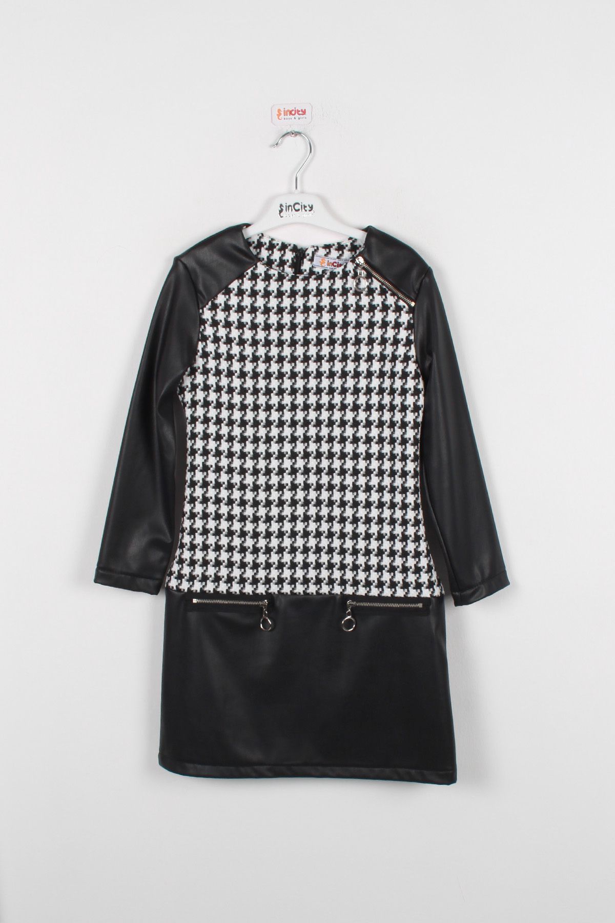 incity Rochie Din Piele Cu Model Houndstooth Pentru Fete Femeie - 12 ani
