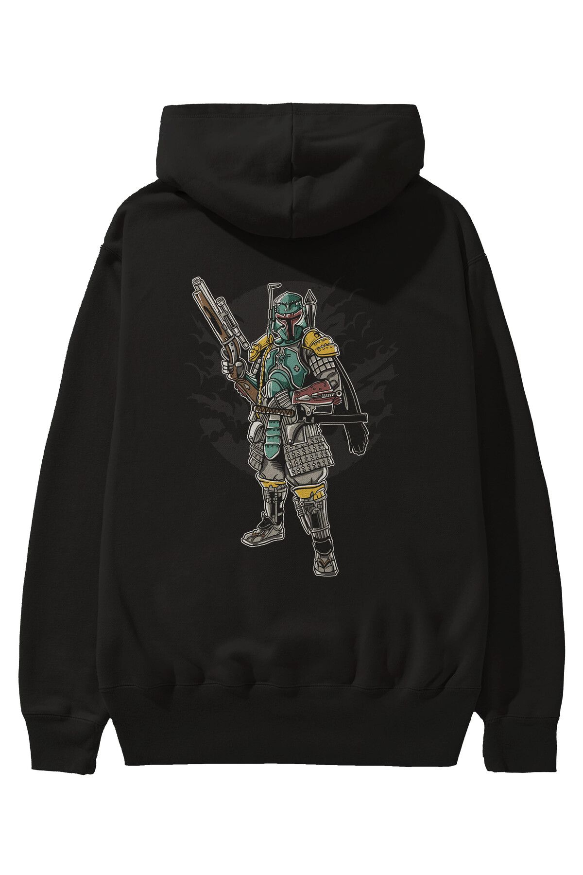 Ankhises Hanorac Negru Oversize Cu Glugă Cu Imprimeu Pe Spate Ronin Hunter Bărbați Femei Masculin - M
