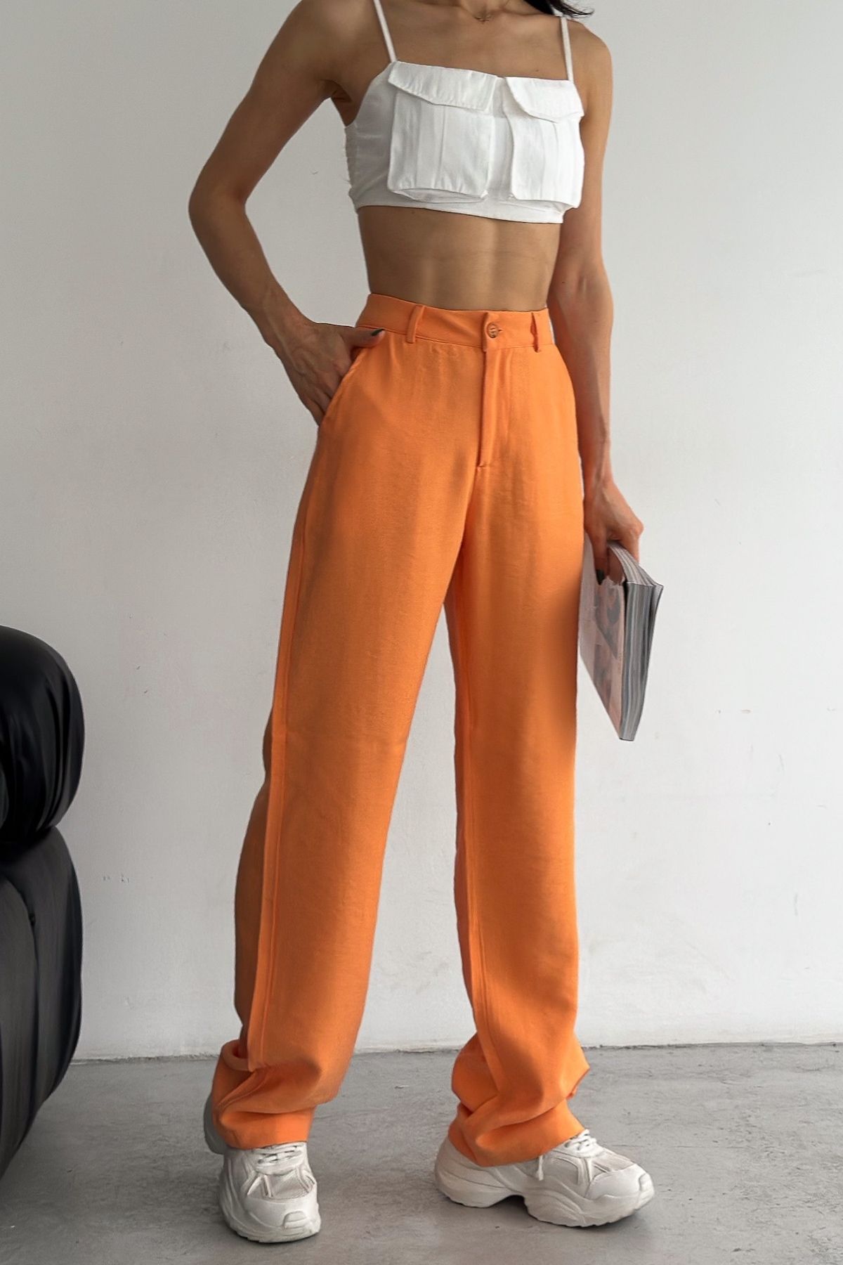 FEMELLE-Women's New Season Modal Fabric Wide Leg High Waist Trousers 4