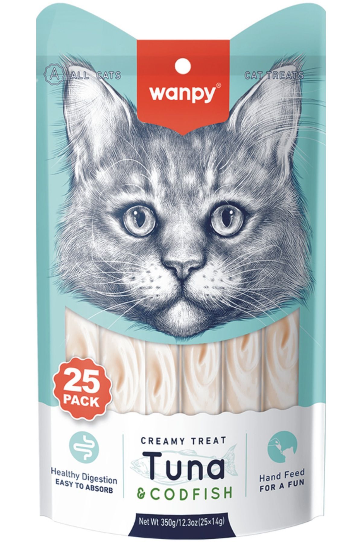 Wanpy kedi ödül Ton & Morina Balıklı Sıvı Ödül Maması 25x14 gr.