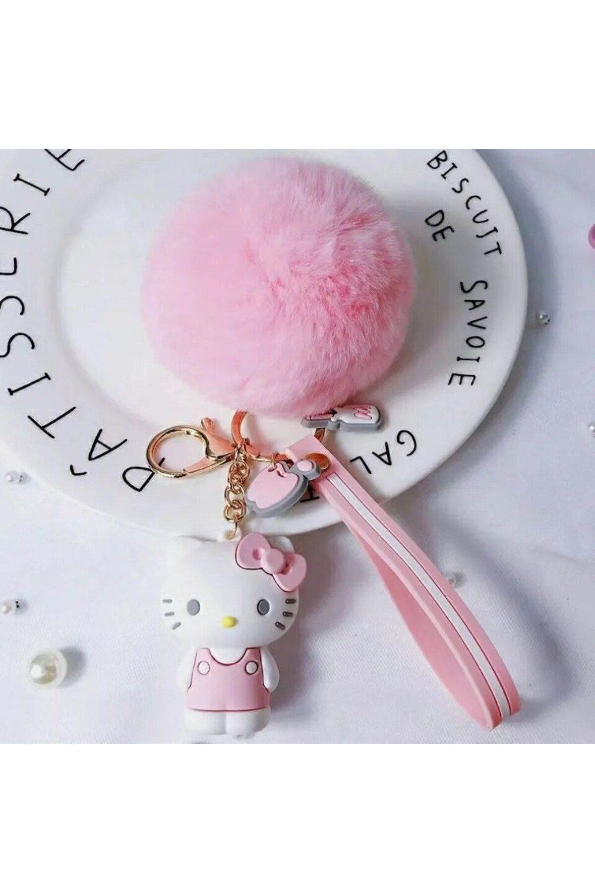 Hello kitty sales pom pom keychain