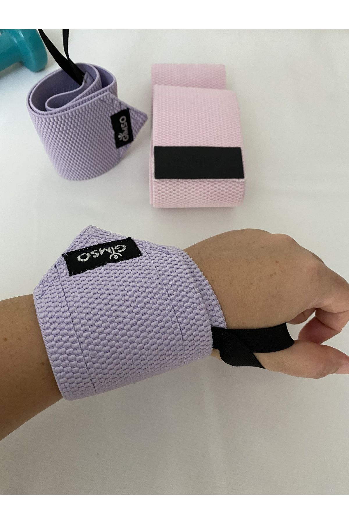 کش مقاومتی صورتی دستبند CrossFit وزن Wraps Fitness بند مچ دست GYMSO