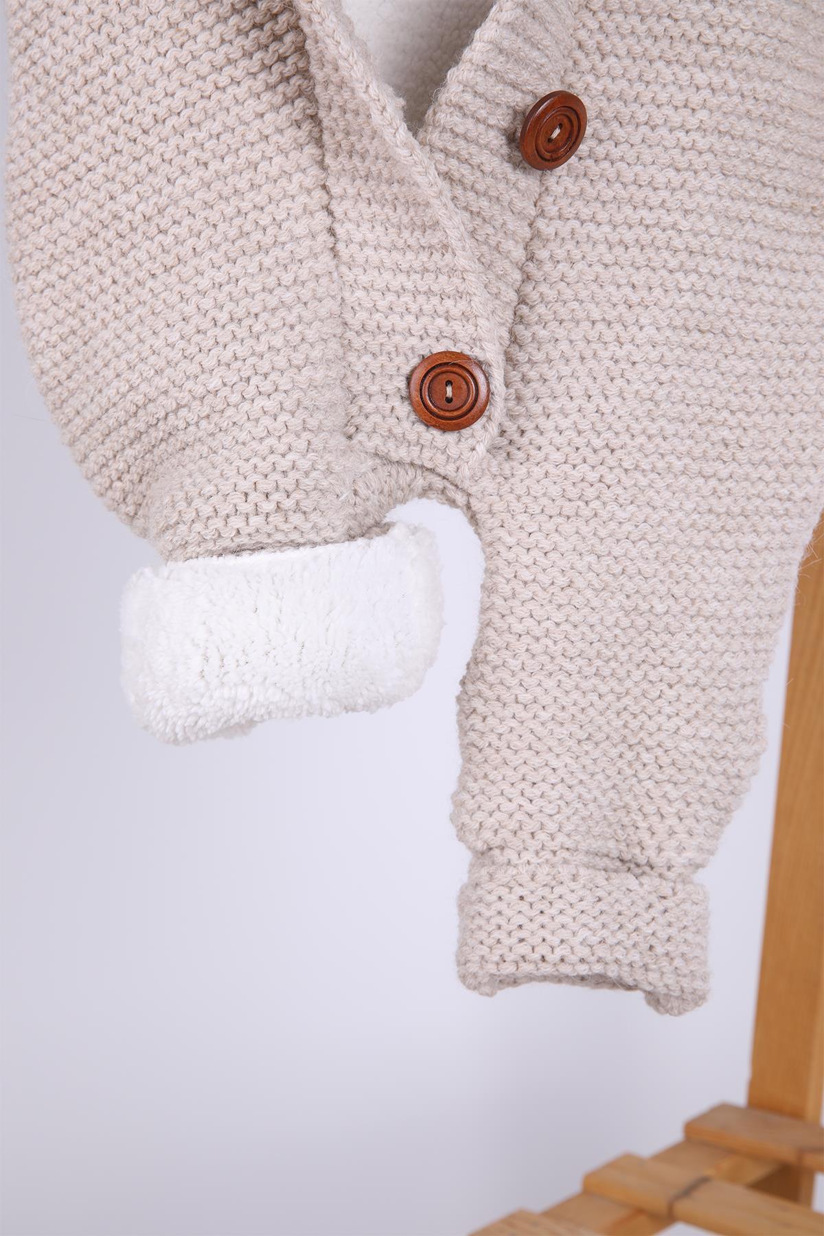 Babyhola %100 Kalın Triko İçi Velsoft Tulum Kız Erkek Bebek Çocuk Ponpon Kapüşonlu Kışlık Dış Tulum fotoğrafı 4 (önizleme)