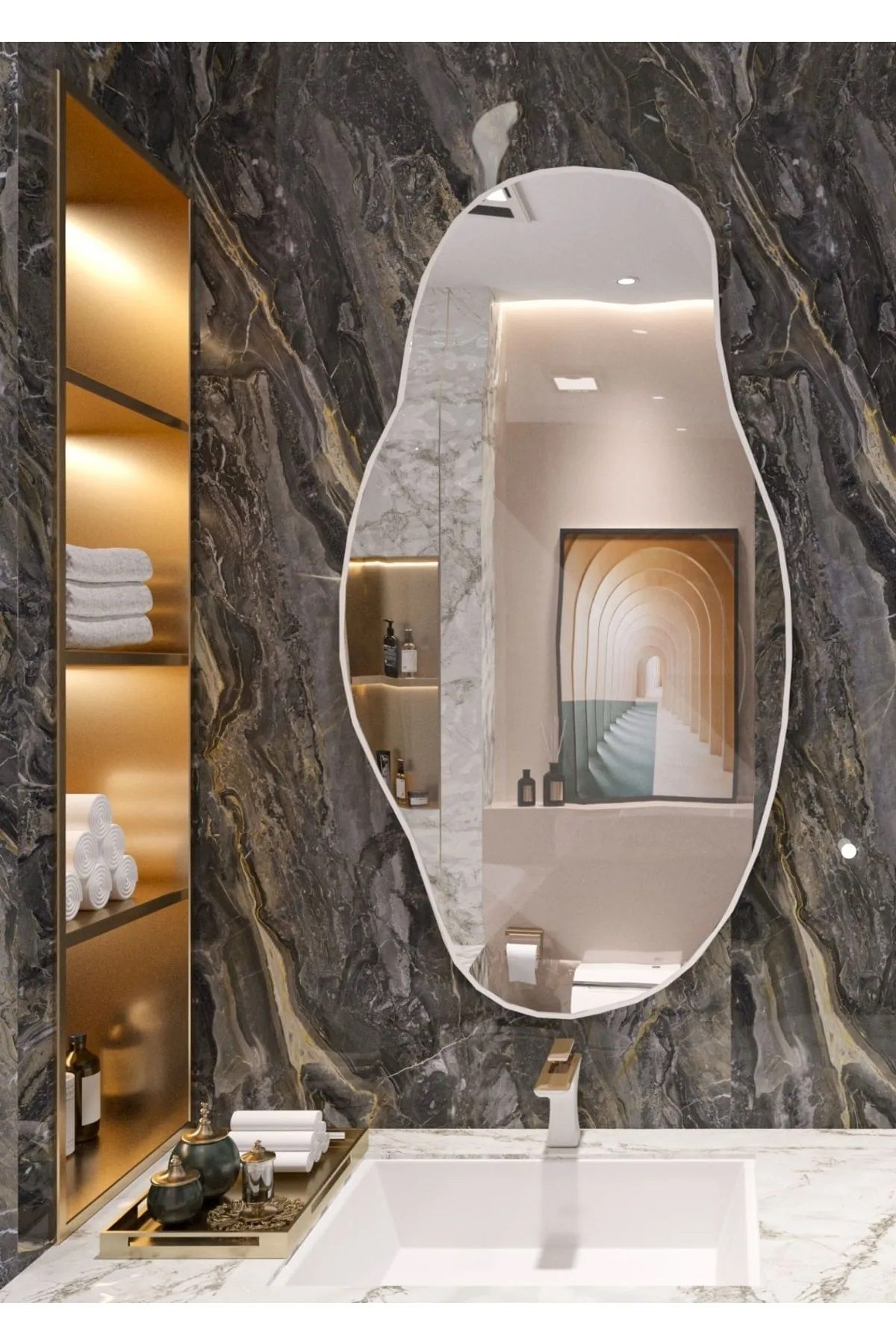 nysamo-40X70 Asymmetrical Decorative Mirror - Sideboard, Hall, Wc and Dresuar Mirror 5