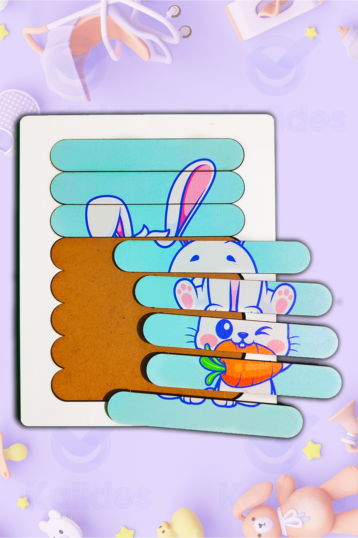 kalides Montessori Eğitici Ahşap Puzzle - Şerit Puzzle - Sevimli Tavşan fotoğrafı 2 (önizleme)