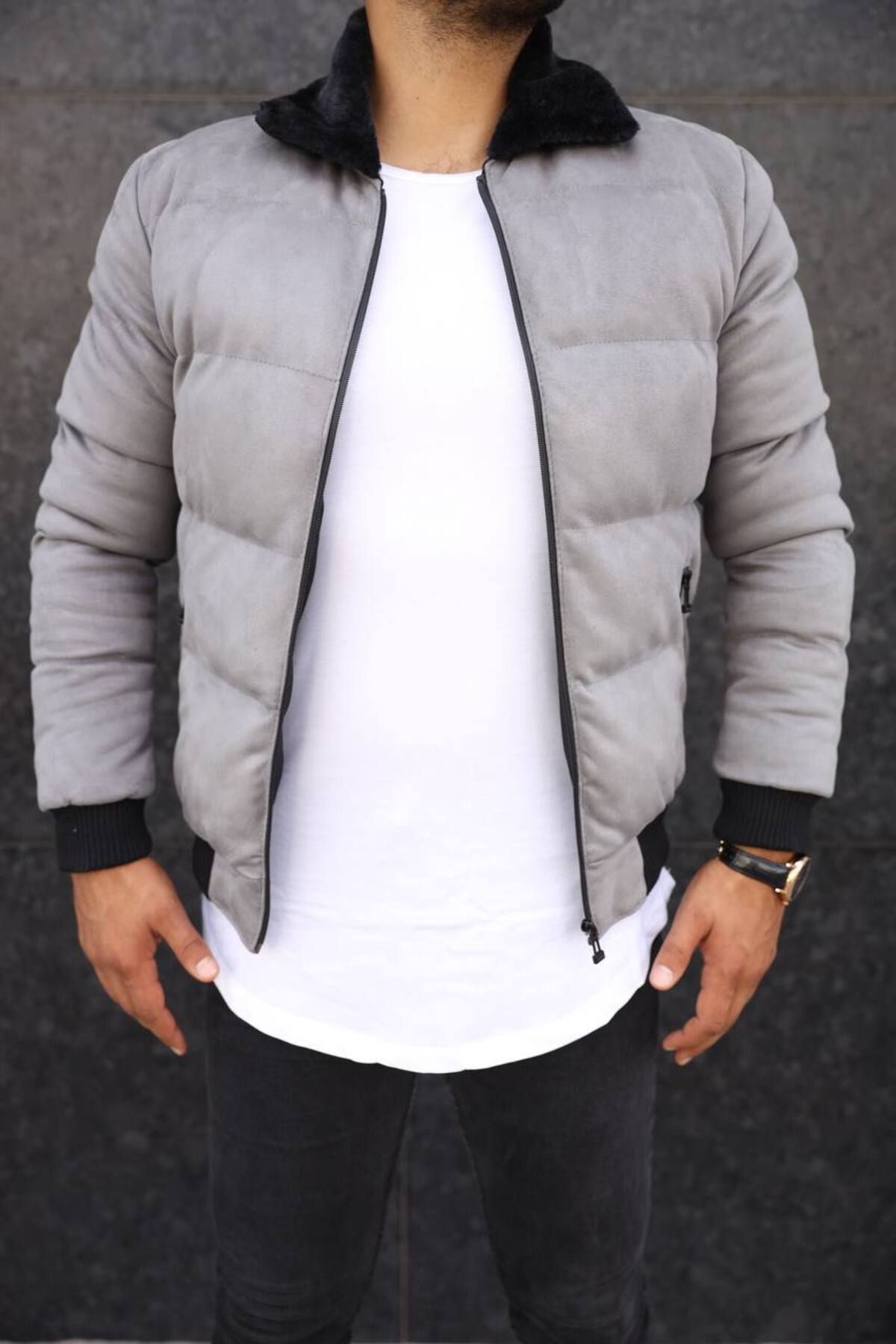 baselco Men s Suede Puffer Coat Trendyol