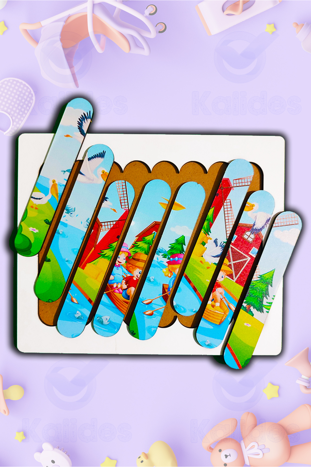 kalides Montessori Eğitici Ahşap Puzzle - Şerit Puzzle - Çiftlik fotoğrafı 2 (önizleme)