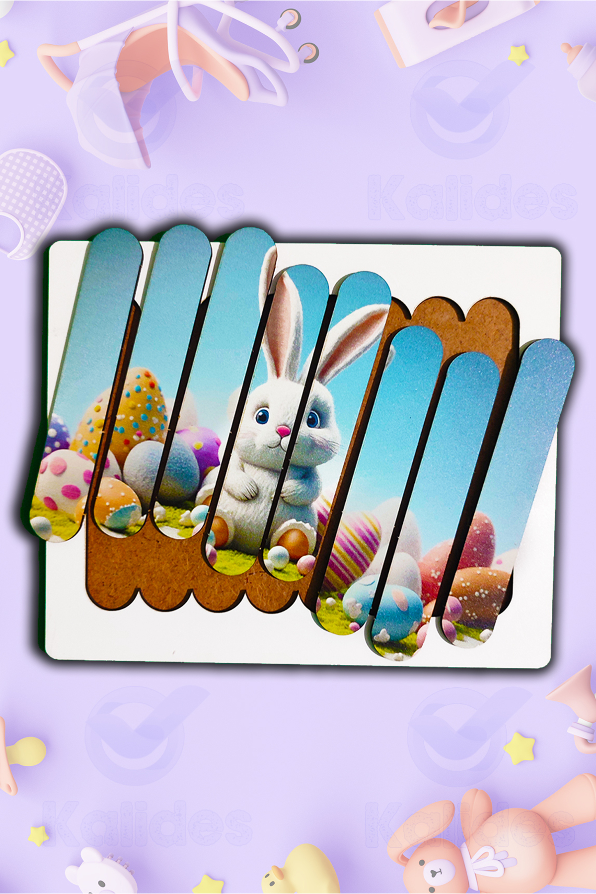 kalides Montessori Eğitici Ahşap Puzzle - Şerit Puzzle - Paskalya Tavşanı fotoğrafı 2 (önizleme)