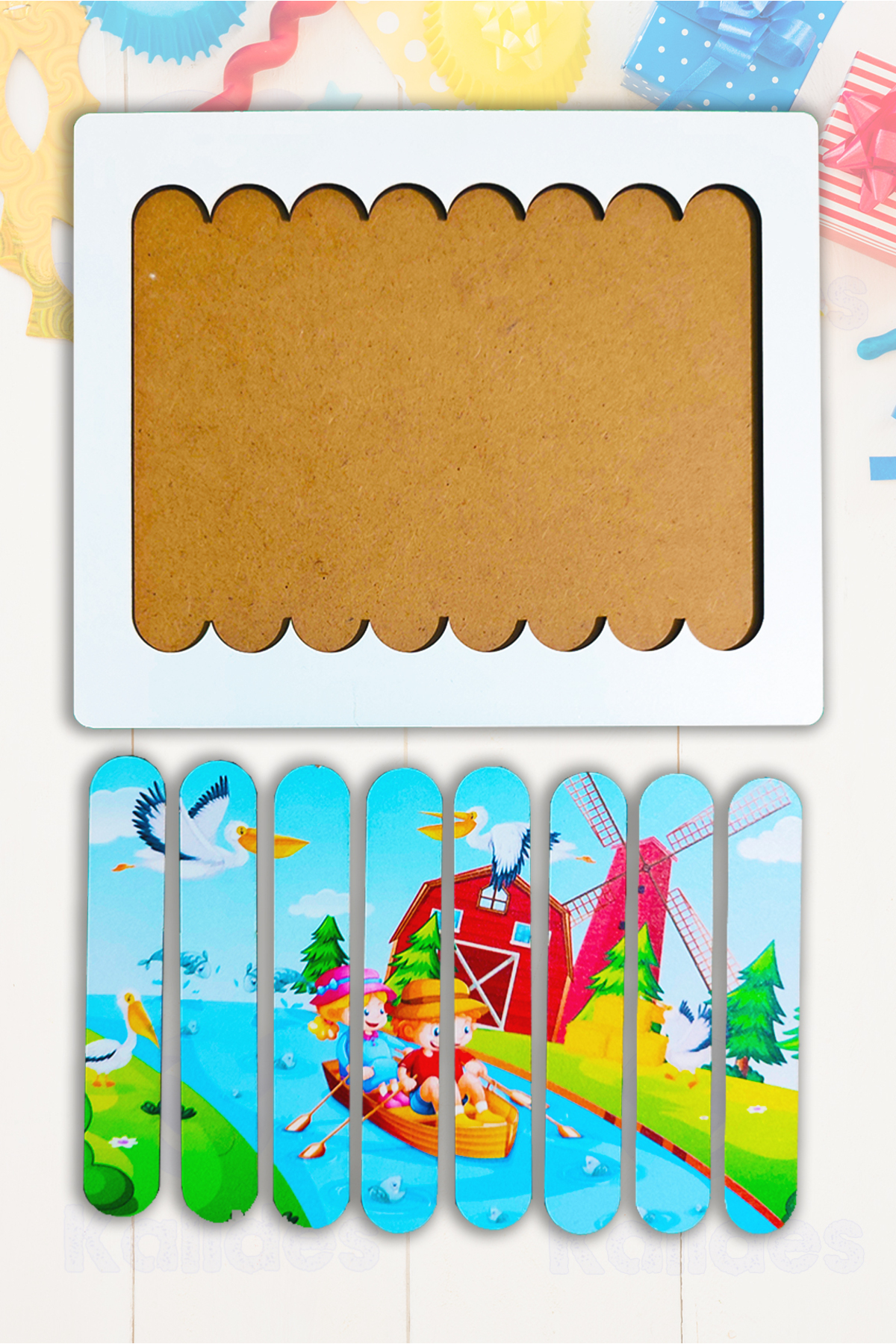 kalides Montessori Eğitici Ahşap Puzzle - Şerit Puzzle - Çiftlik fotoğrafı 4 (önizleme)