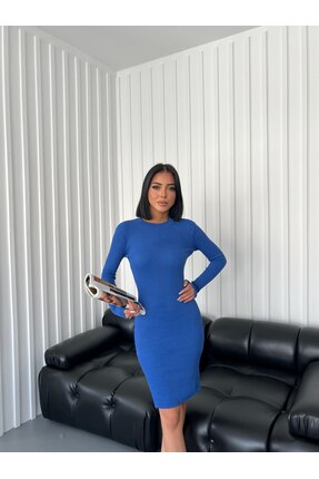 Genel Markalar Mavi Uzun Kol Kaşkorse Elbise