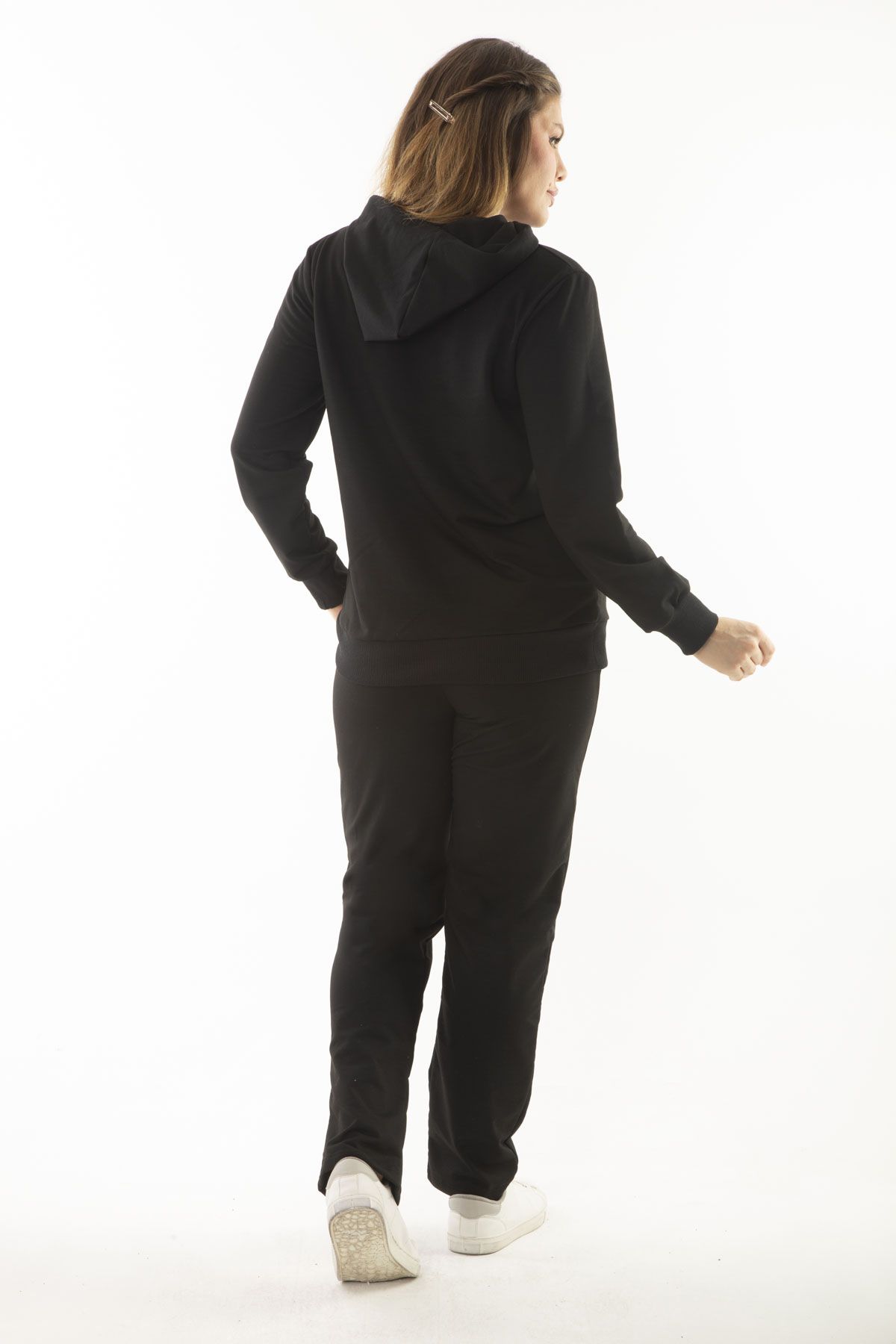 ans Women s Large Size Fujya Stone Detailed Hooded Sweatshirt