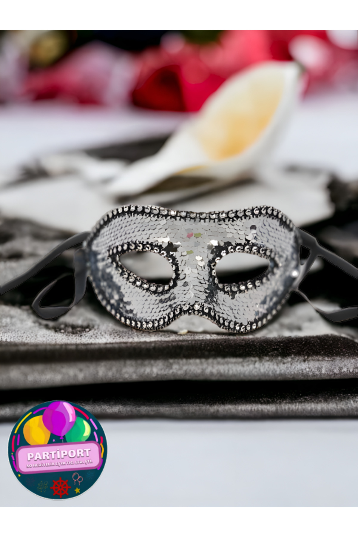 PARTİPORT Balo Maskesi Gümüş Pullu