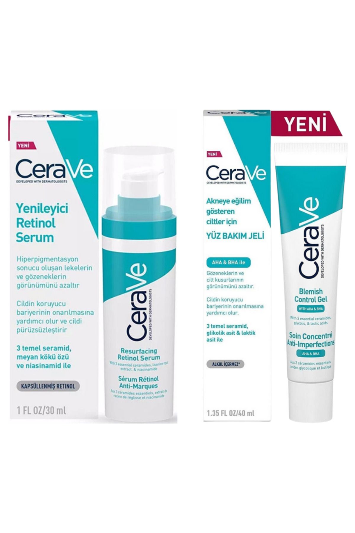 پاک کننده صورت سرم رتینول 30 میل + ژل مراقبت از 40ML برای پوست روغنی و نامنظم CeraVe