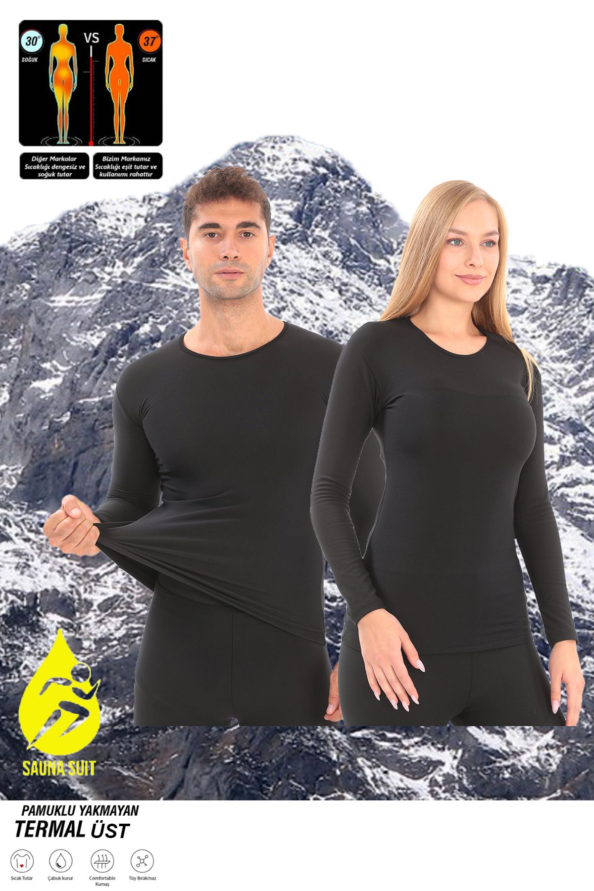 SAUNA SUIT Unisex Black Winter Thermal Tights Underwear, Cotton Warm  Thermal Tights with Raster - Trendyol