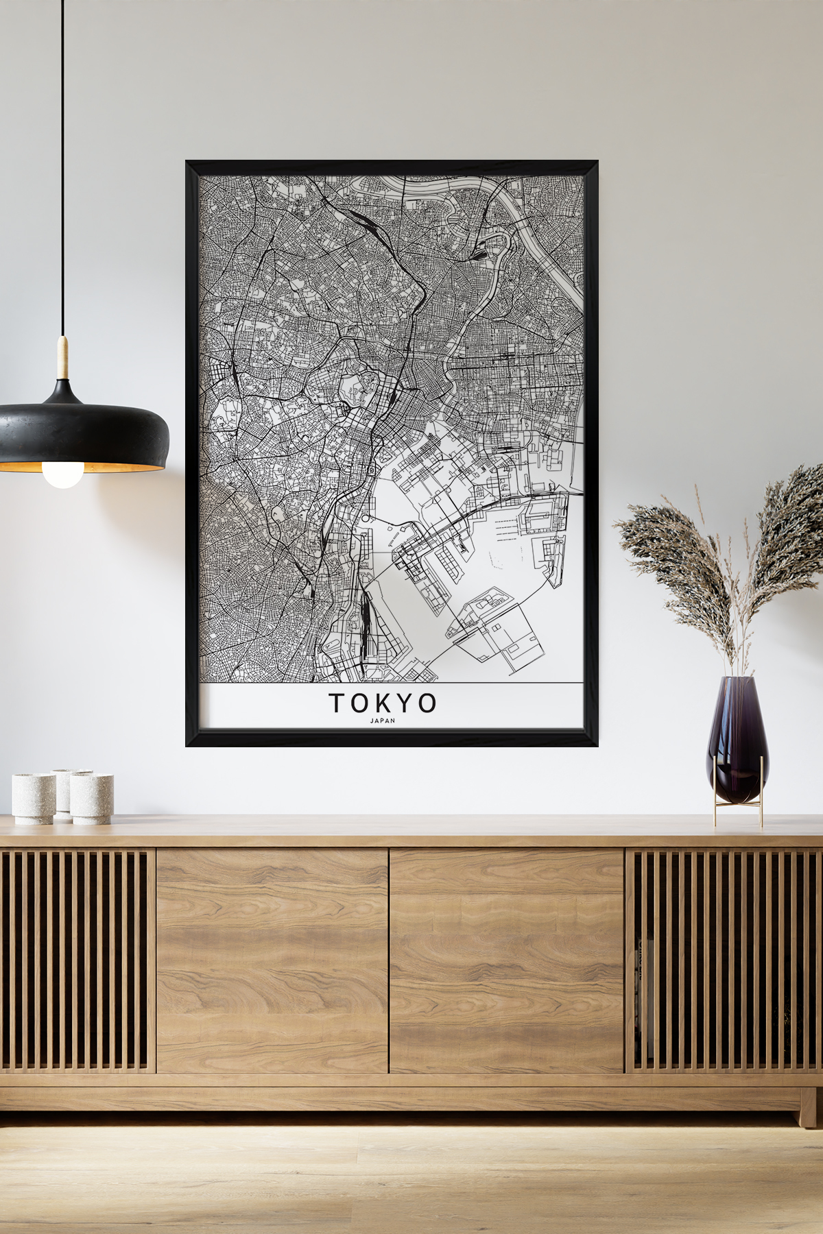 One Piece Black Frame View "Tokyo White" Map Mdf Table