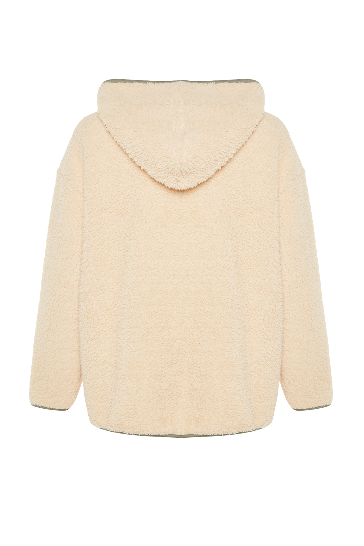 Trendyolmilla  Ekru Kalın Polar Kontrast Biyeli Kapüşonlu Relaxed/Rahat Kalıp Örme Sweatshirt TWOAW24SW00021 - Görsel 8