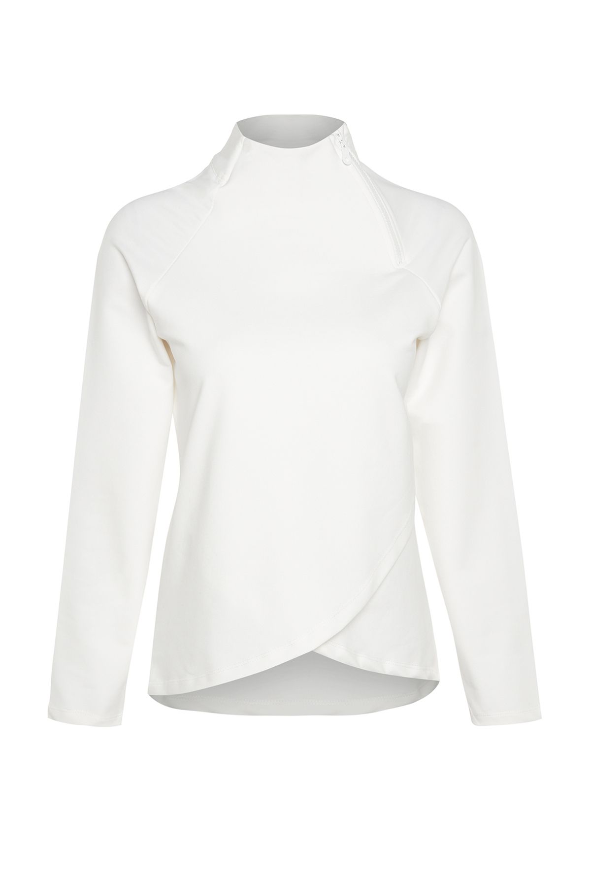 Kolekcia Trendyol-Biela bavlnená športová mikina - stojačik, detail zipsu TWOAW22sw0187 6