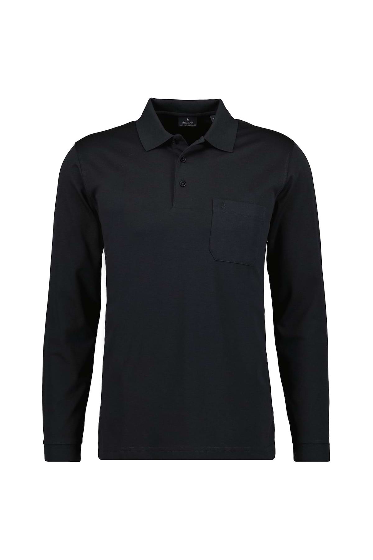 Ragman-Herren Langarm-Poloshirt - Soft Knit Polo Knopf Langarm, Baumwollmischung, Knopfleiste, Easy 1