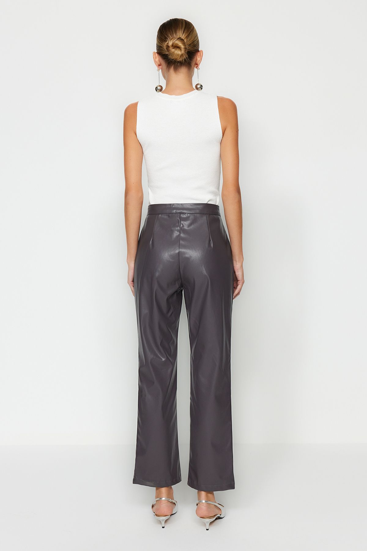 Trendyol Collection Anthracite Straight Woven Faux Leather