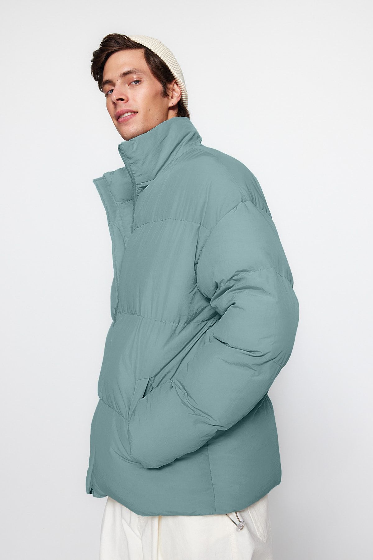 Trendyol Collection-Unisex Mint Oversize Pufferjacke – Stehkragen, wasser- und windbeständig TMNAW24MO00003 4