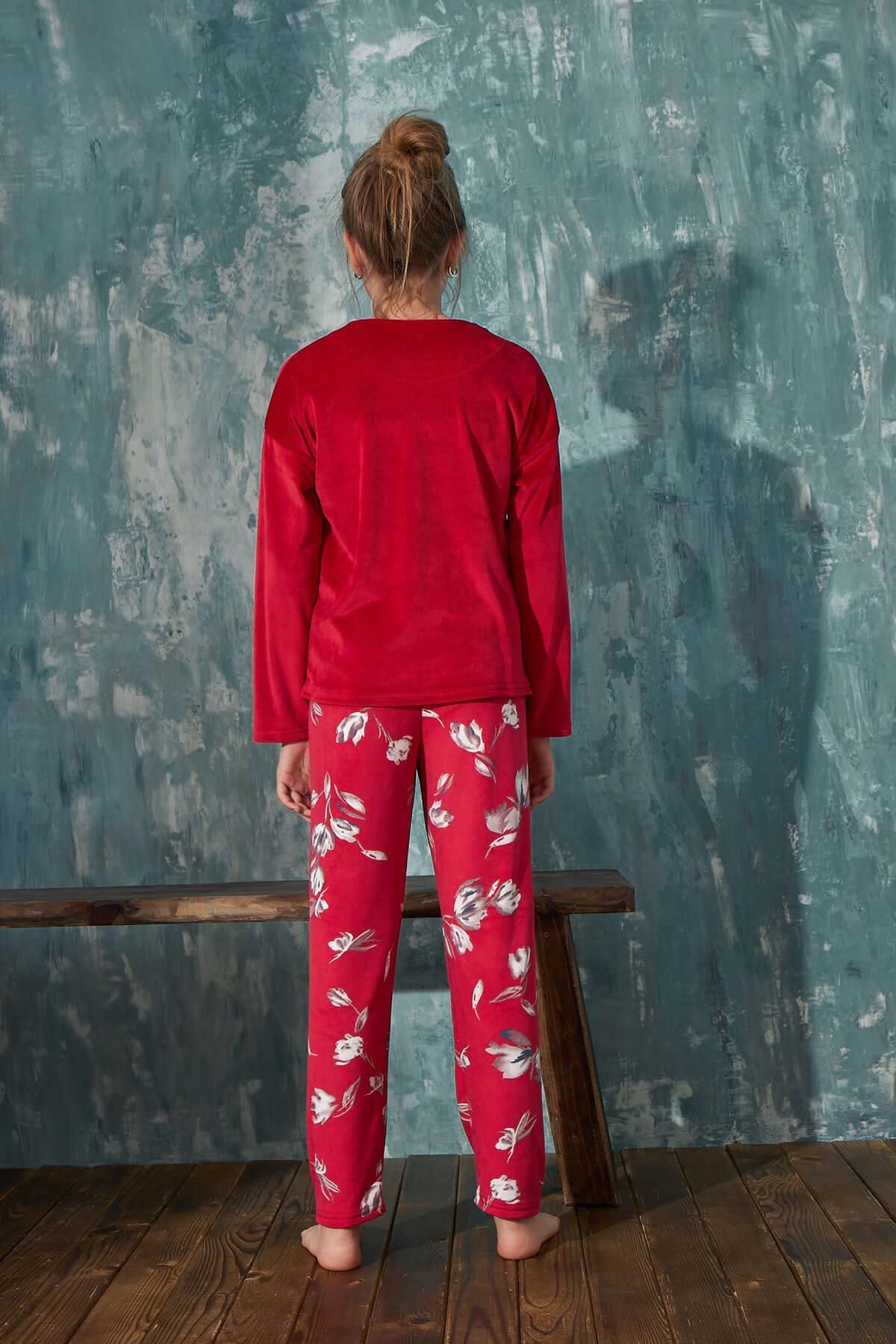 Pijamaevi-Red Vibes Samt-Mutter-Tochter-Familienpyjama – Kinderset 4