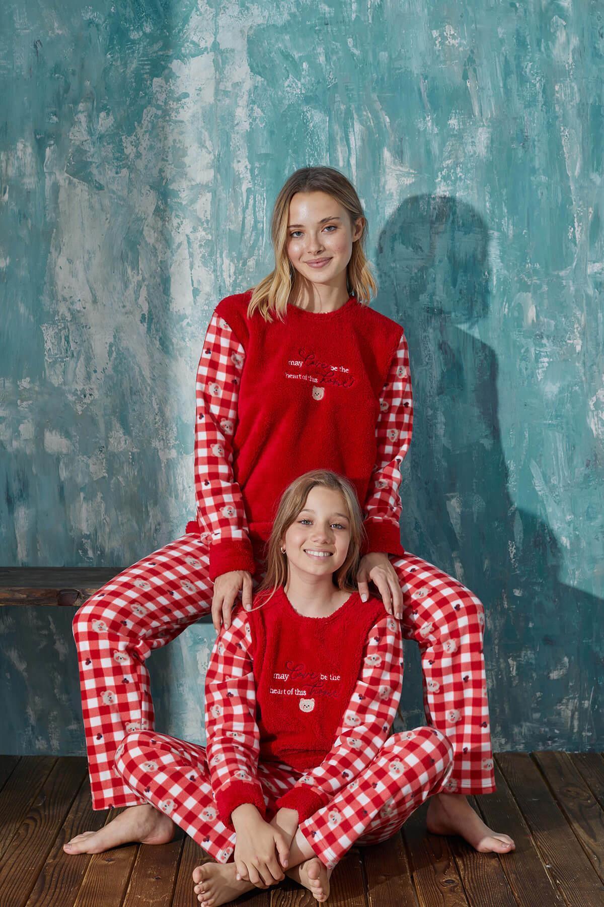Pijamaevi-Плюшена семейна пижама за майка и дъщеря Red Home - Комплект за момиче 5