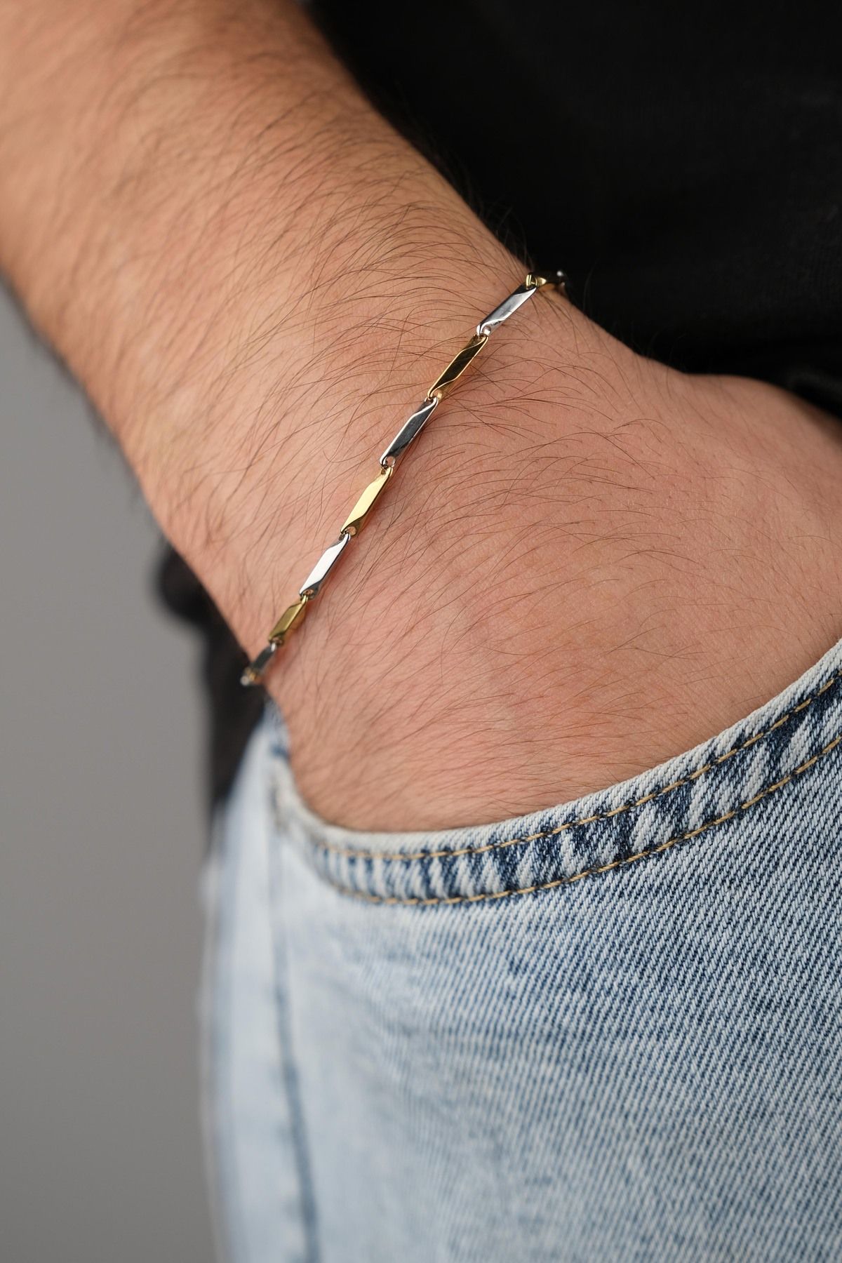 Mens leather online and gold bracelet
