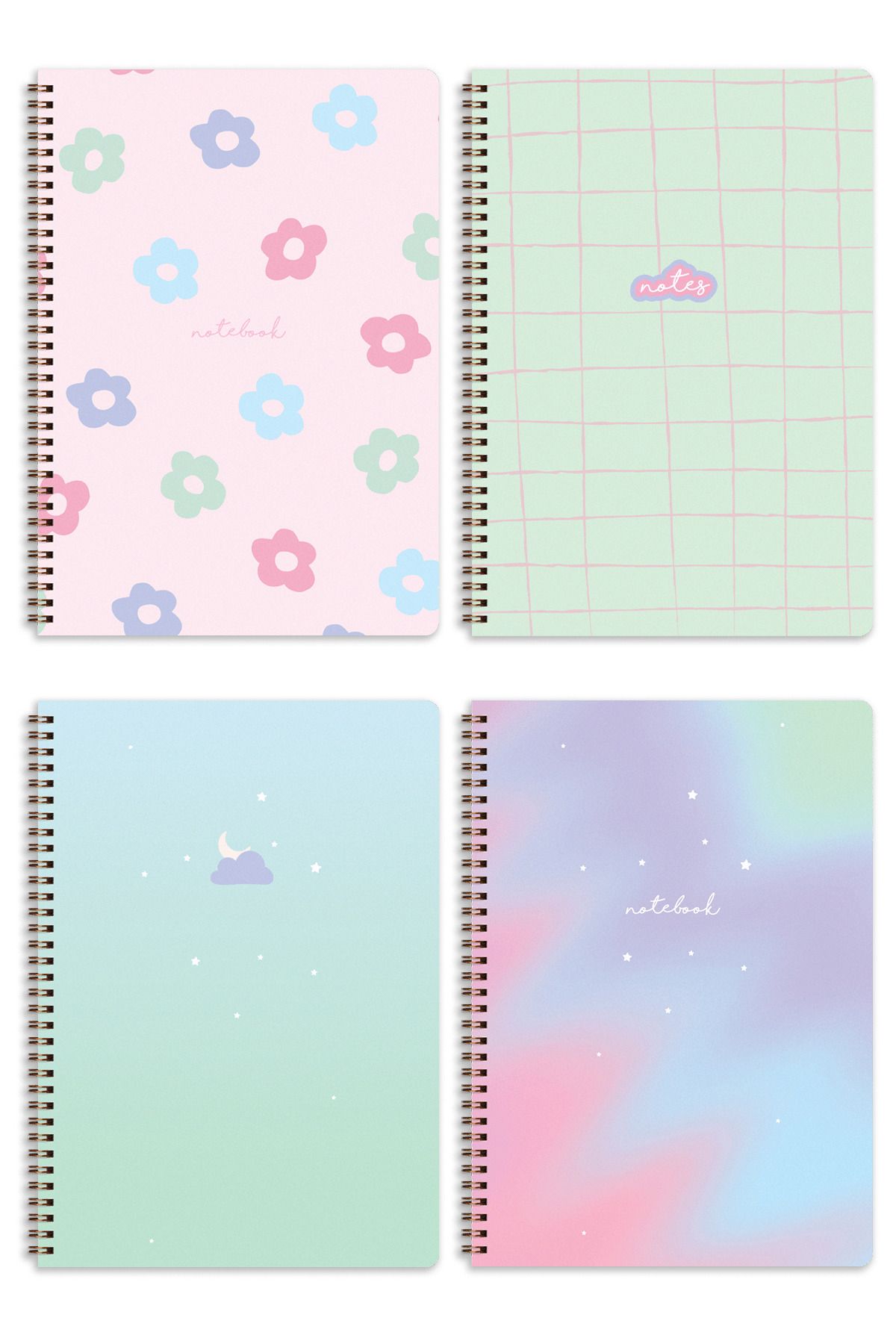 Matt Notebook-A4 Spiral School Notebook 80 sheets Set of 4 - Lined 4