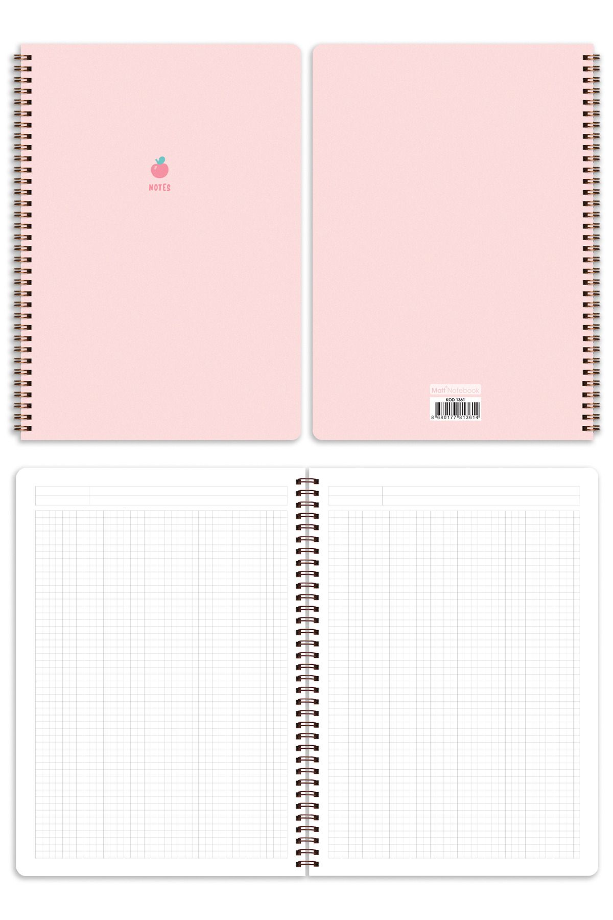 Matt Notebook-Caiet școlar A4 Spiral 80 coli Set de 4 - în carouri 4