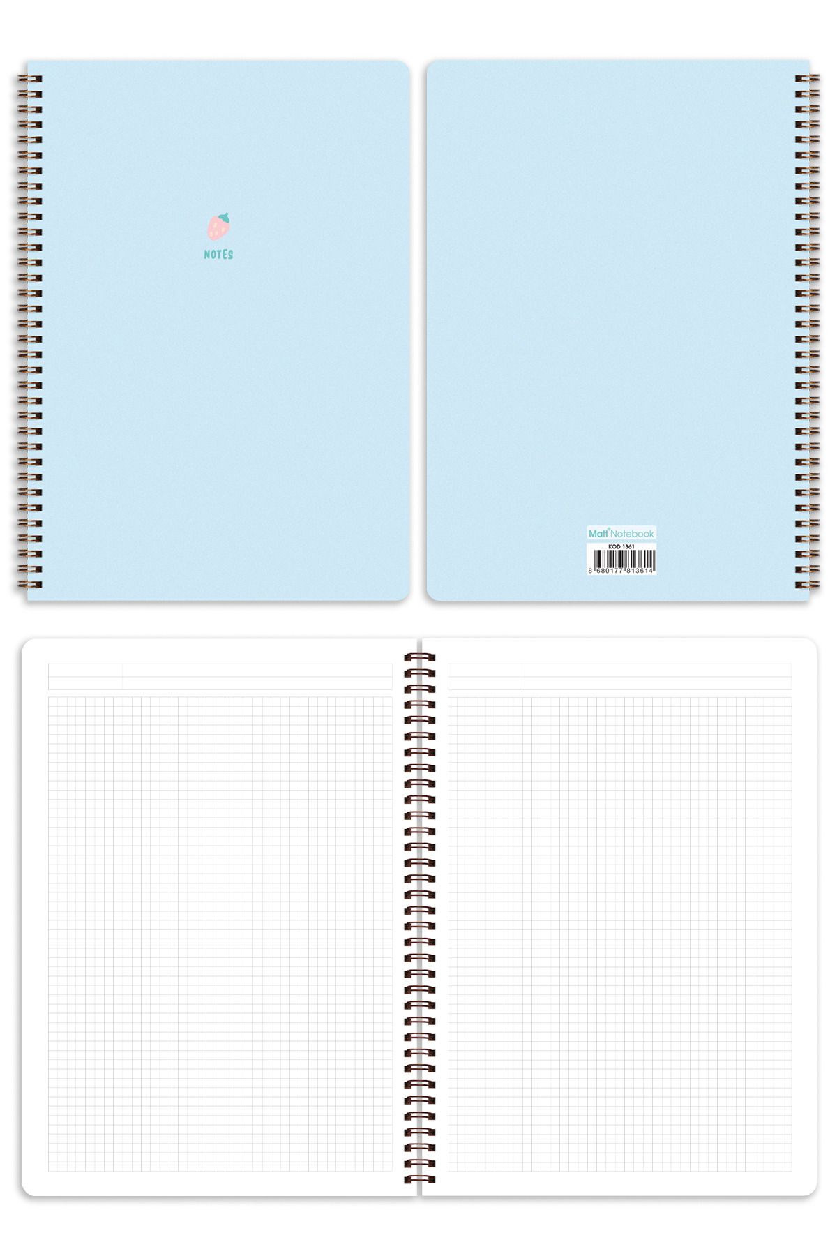 Matt Notebook-Caiet școlar A4 Spiral 80 coli Set de 4 - în carouri 6